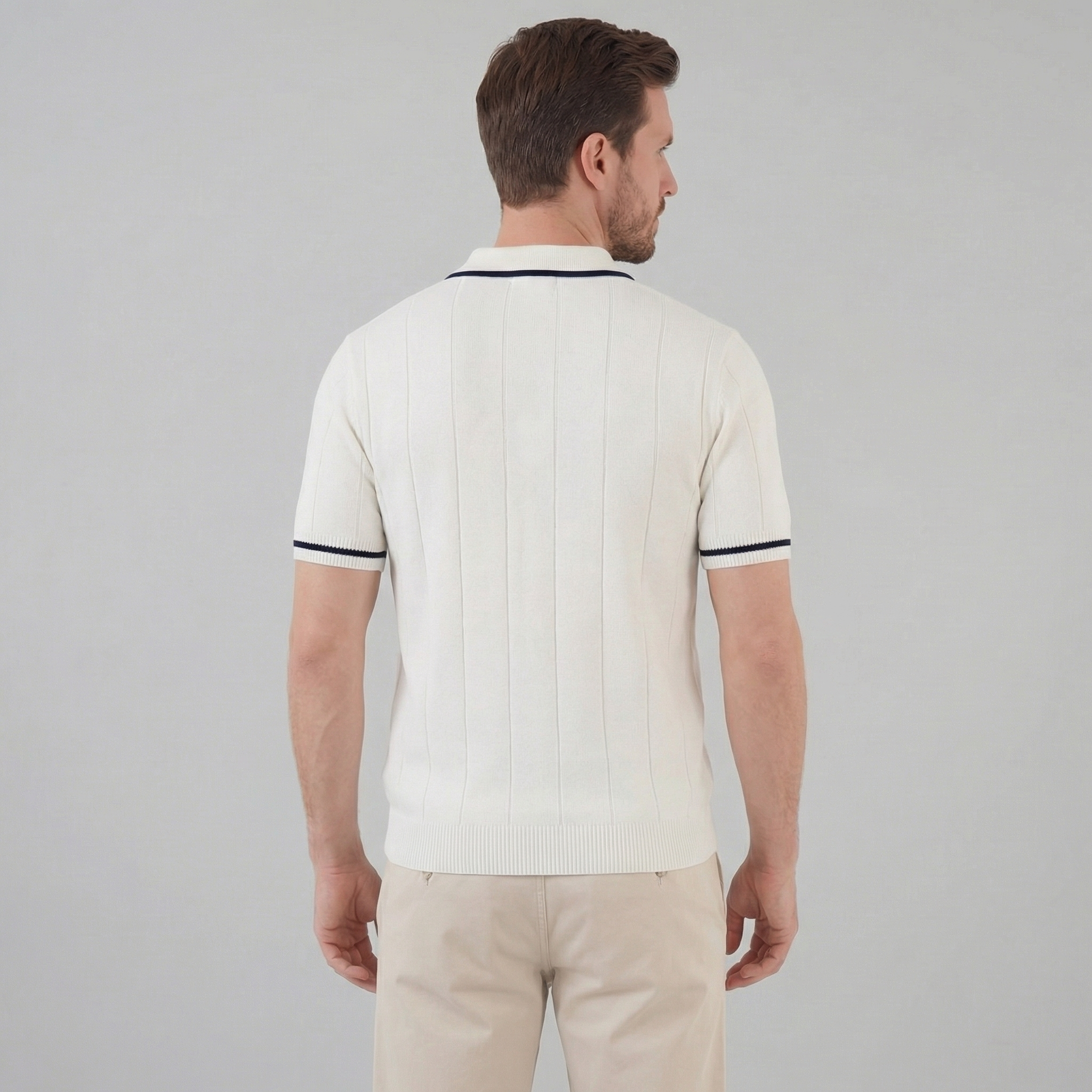 Men's Knit Polo Shirt with Retro Accents