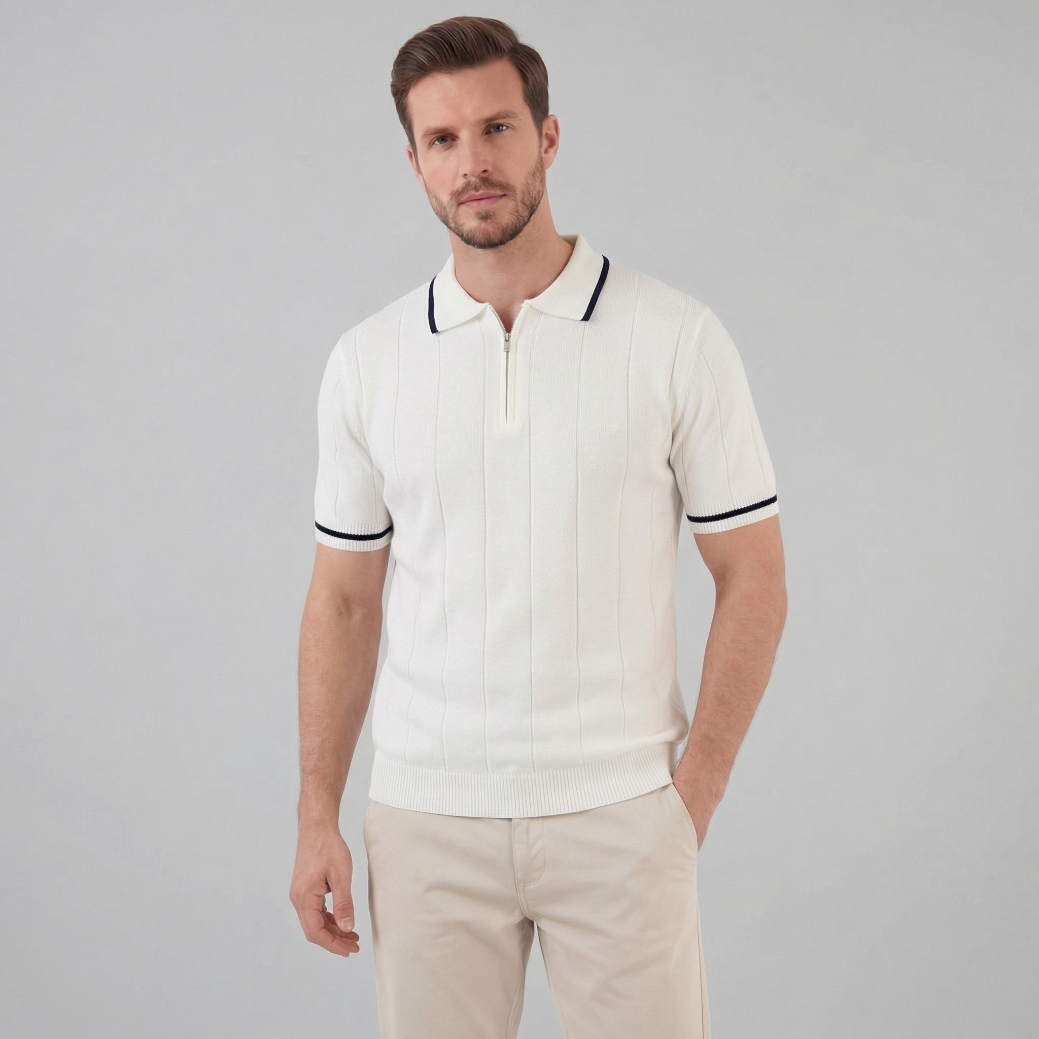 Herren Gestricktes Polohemd mit Retro-Akzenten