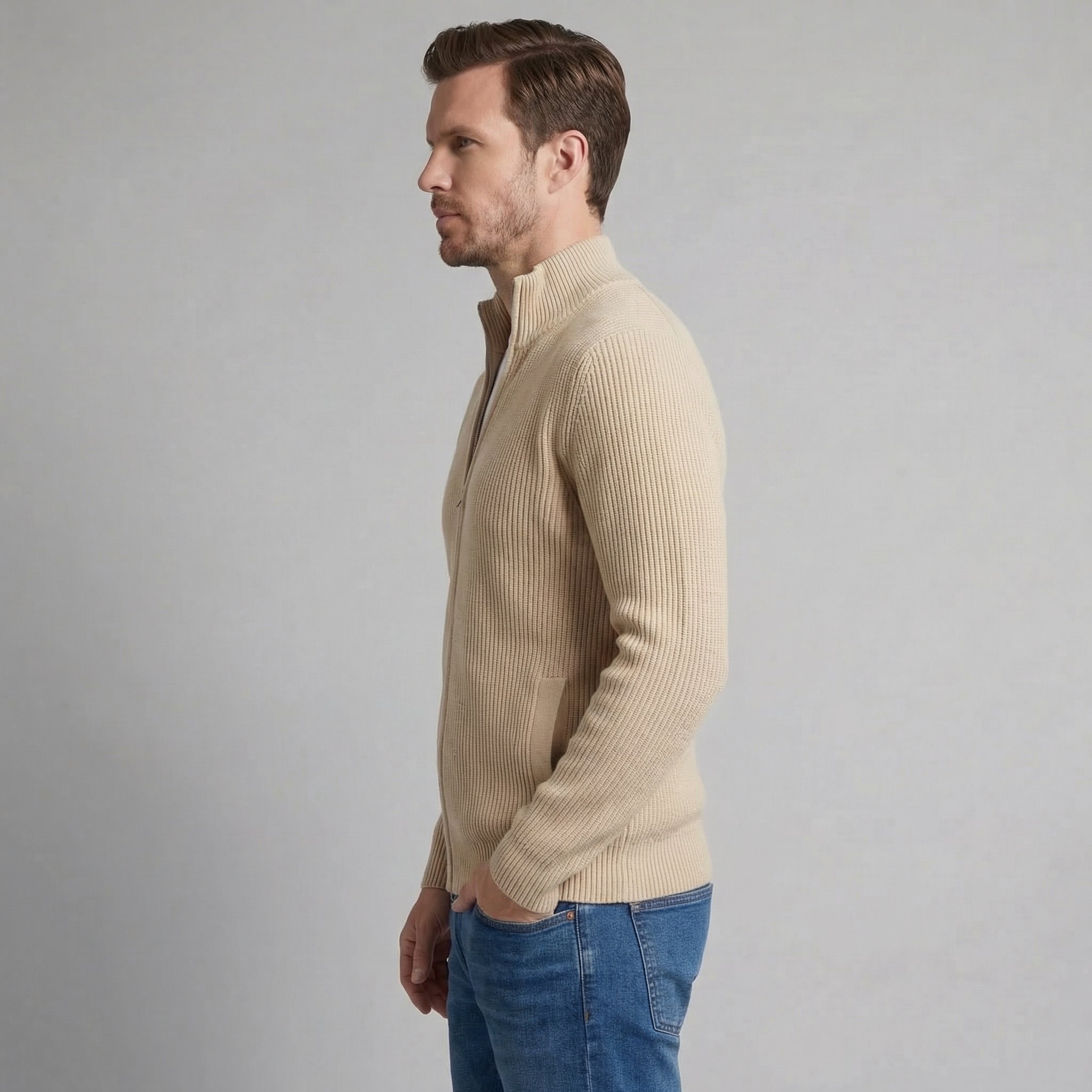 Cardigan con zip lavorato a maglia da uomo