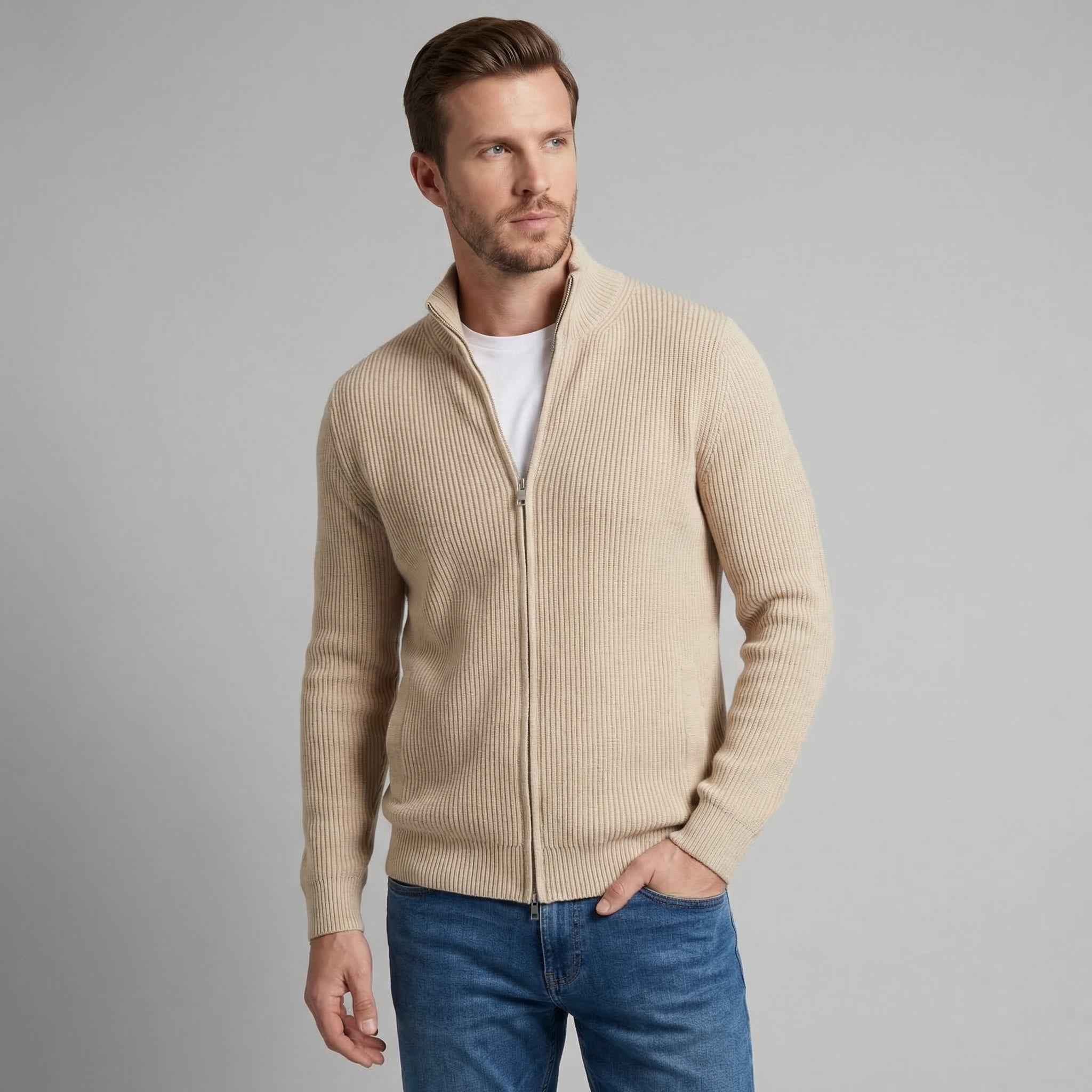 Cardigan con zip lavorato a maglia da uomo