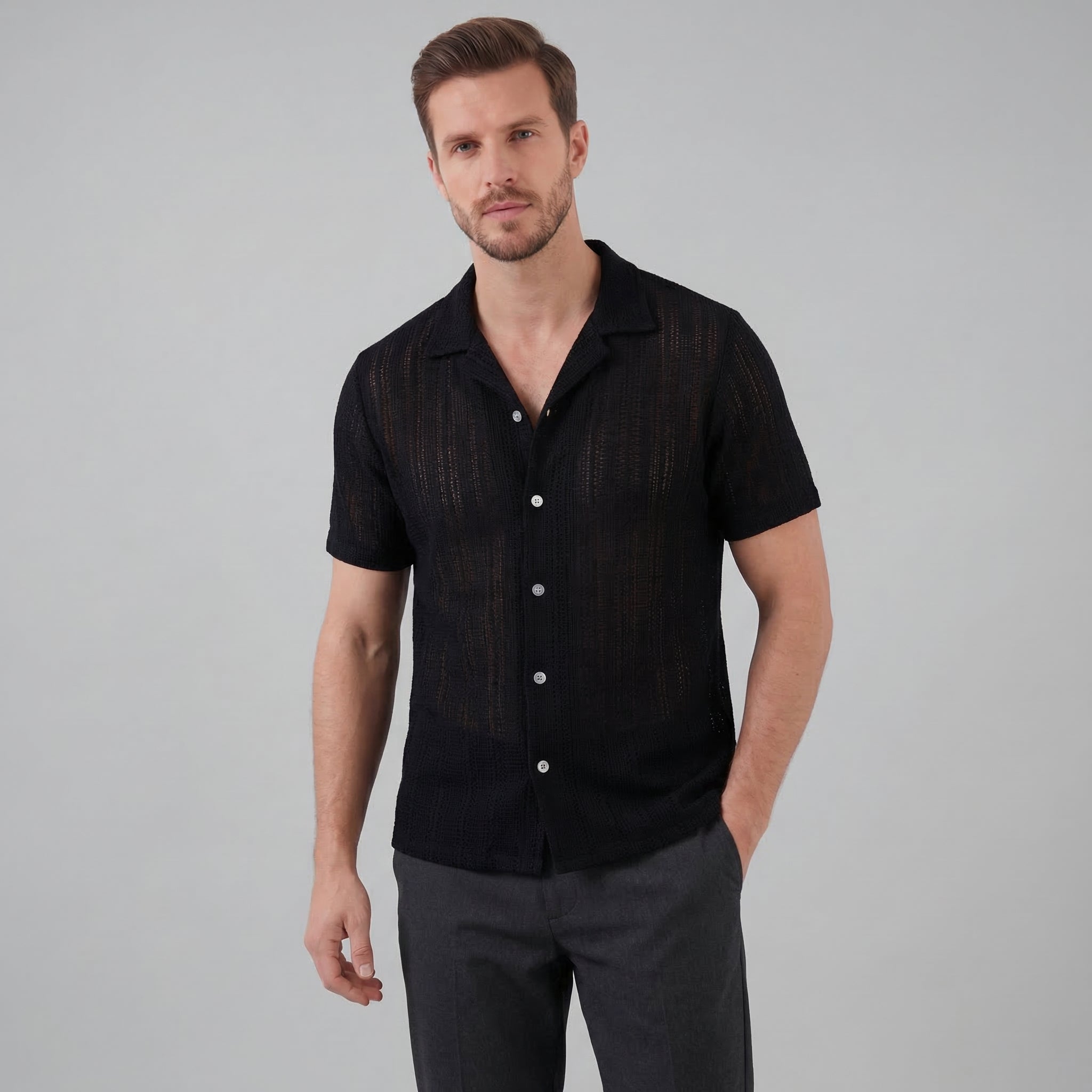 Camisa ligera de botones para verano para hombre
