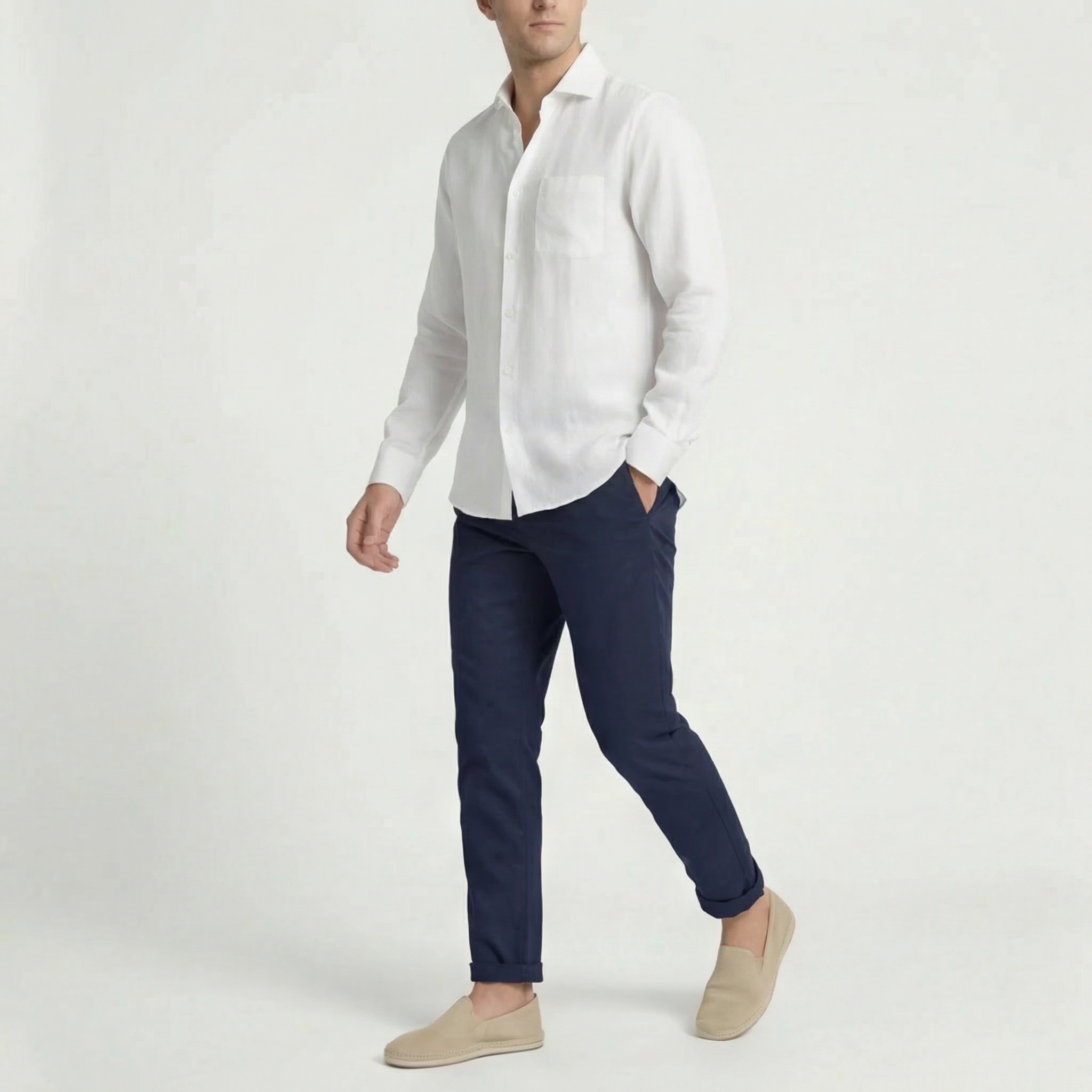 Herre Hør Langærmet Skjorte