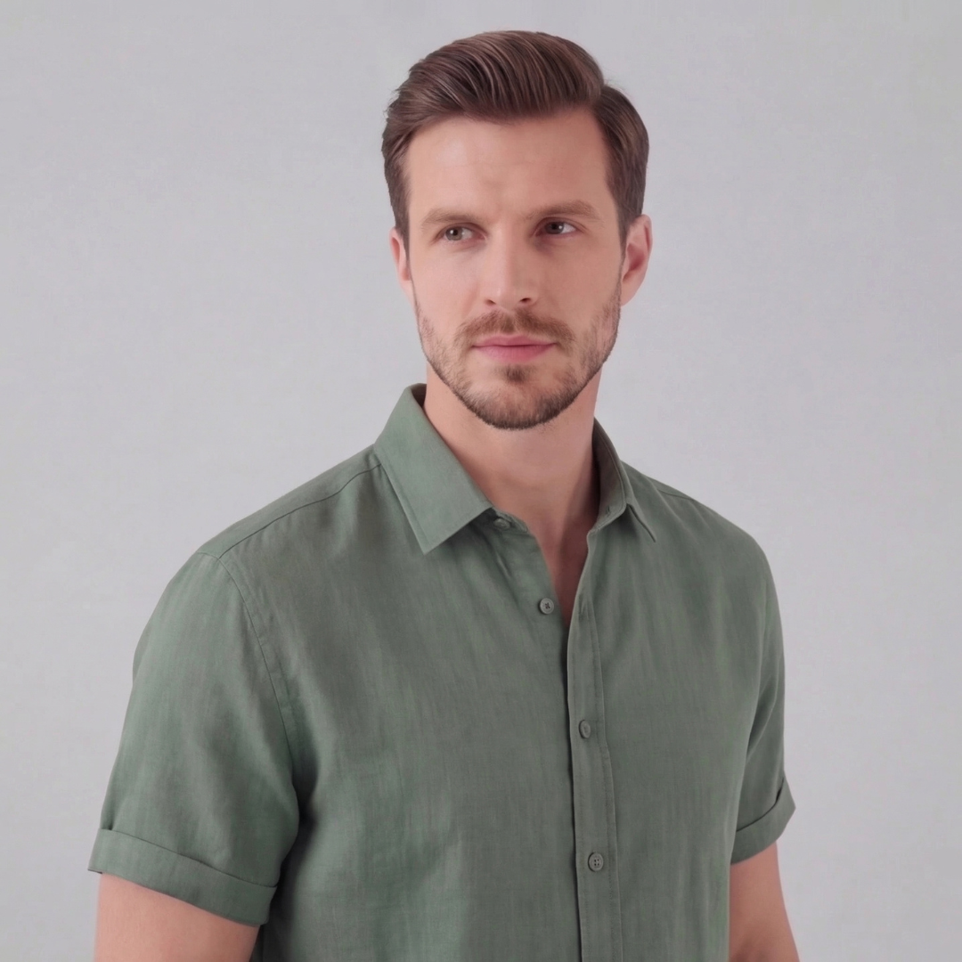 Camicia in lino a maniche corte da uomo