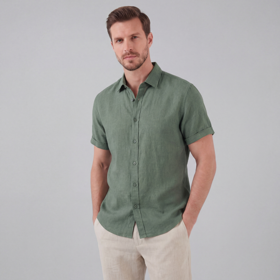 Camicia in lino a maniche corte da uomo