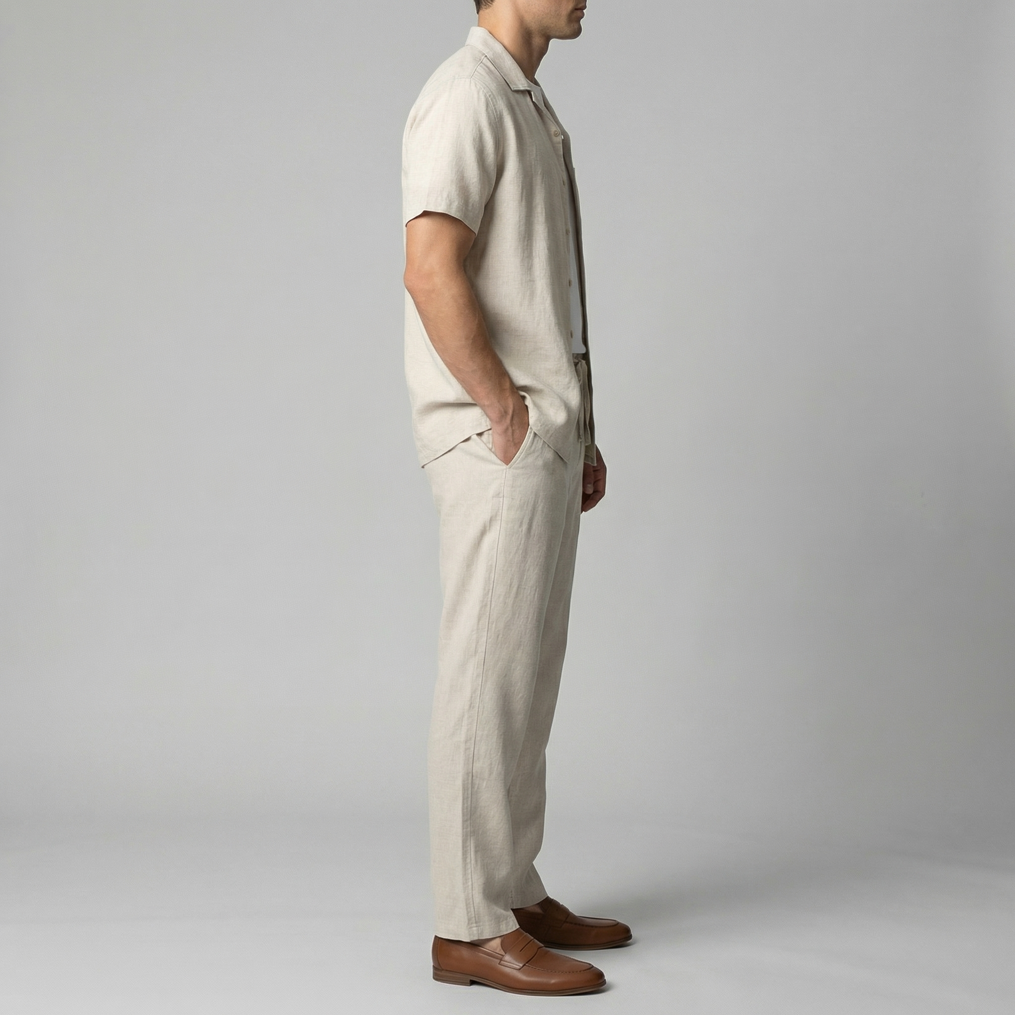 Pantalones de Lino de Corte Slim para Hombre