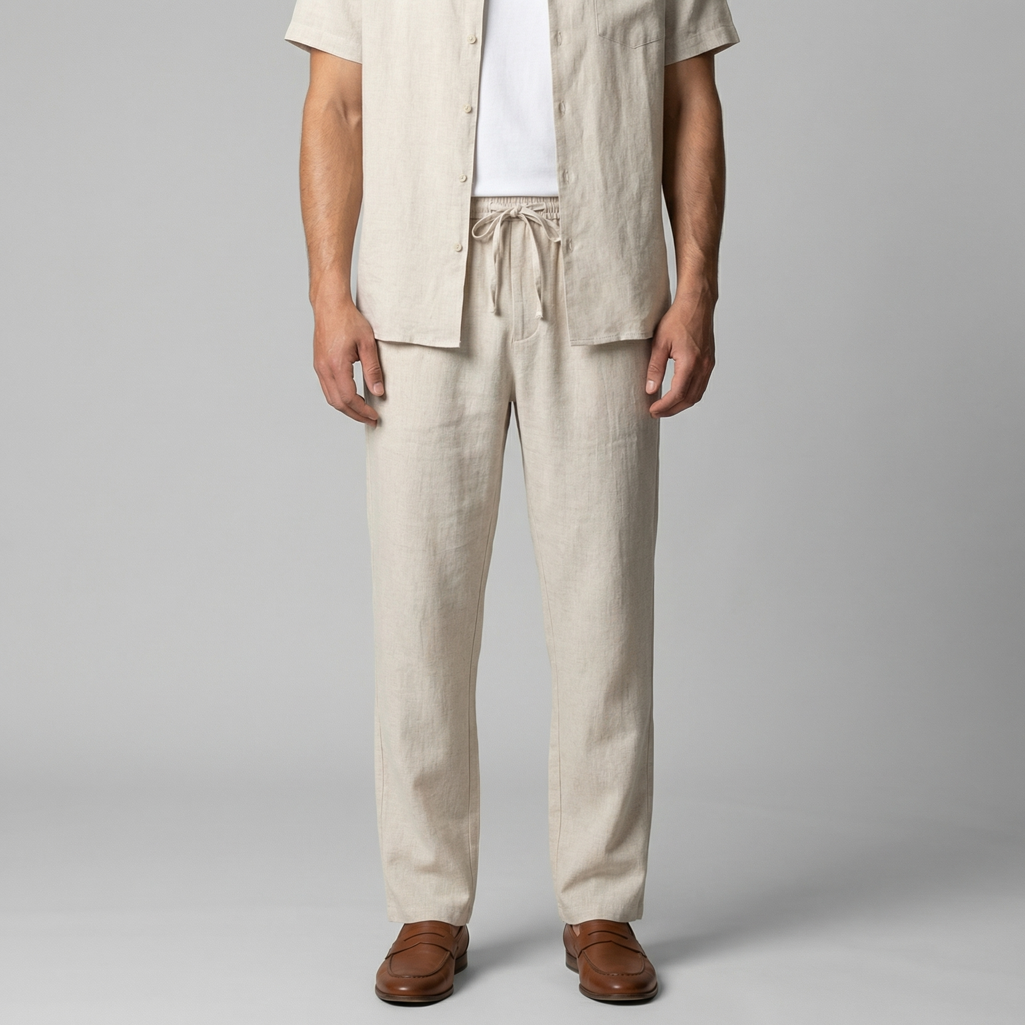Pantalones de Lino de Corte Slim para Hombre