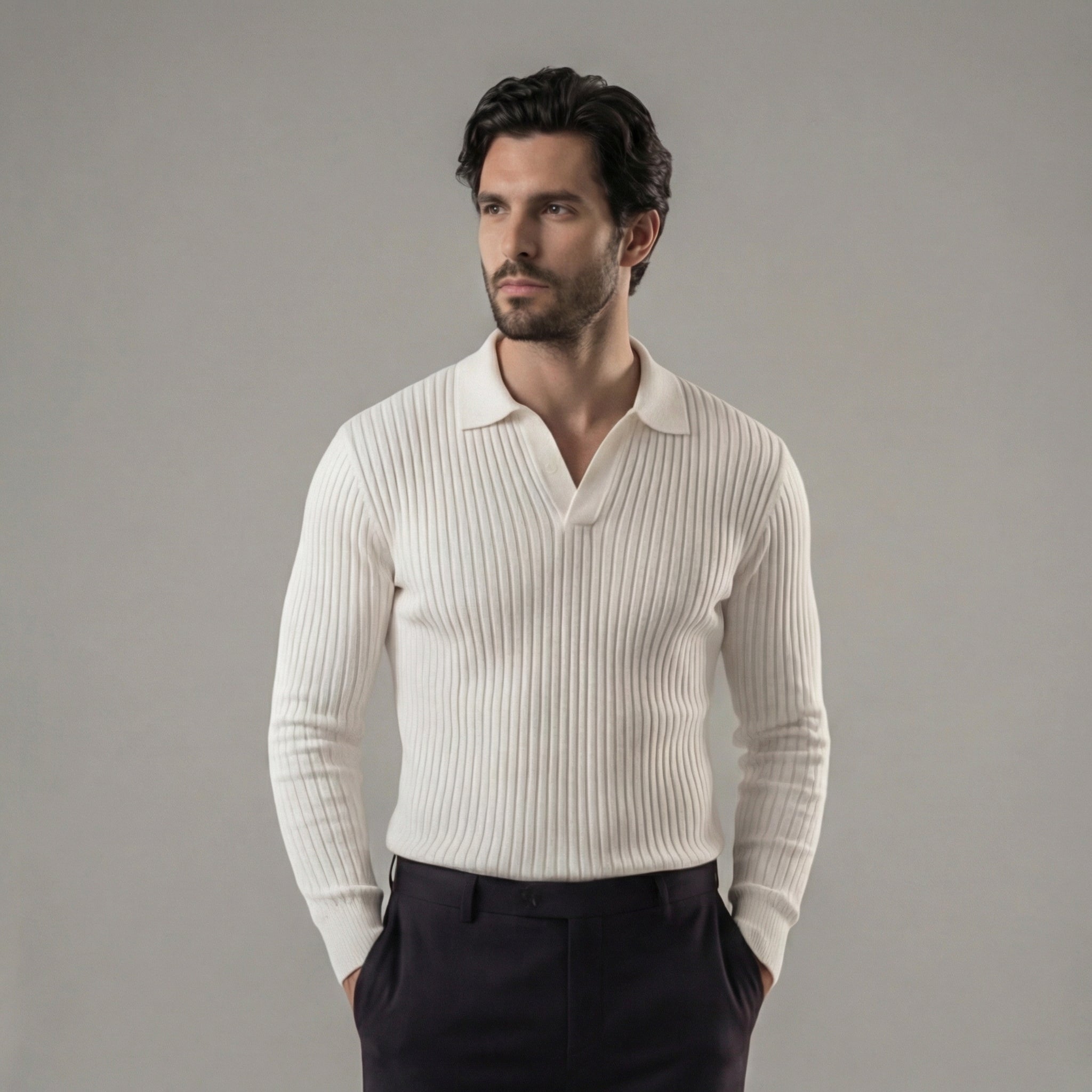 Polo da uomo a maniche lunghe con scollo a V