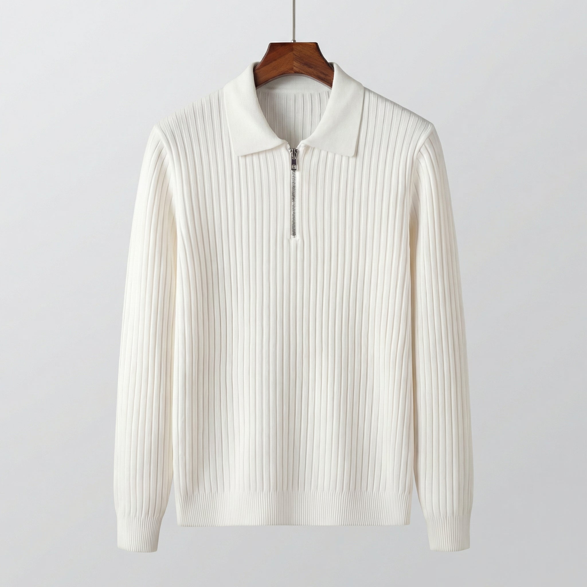 Suéter polo con cremallera y manga larga para hombre