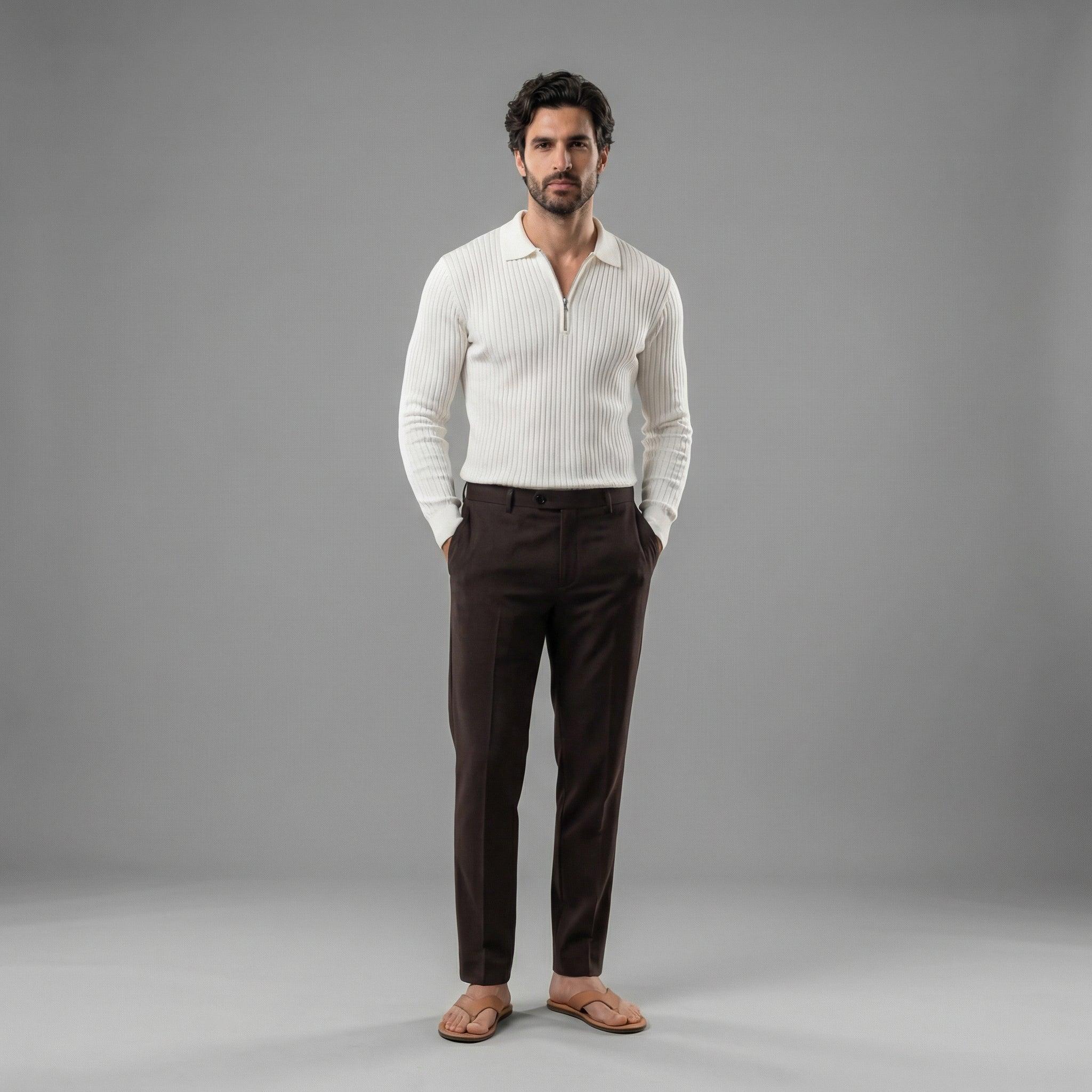 Herren Polopullover mit Reißverschluss und langen Ärmeln