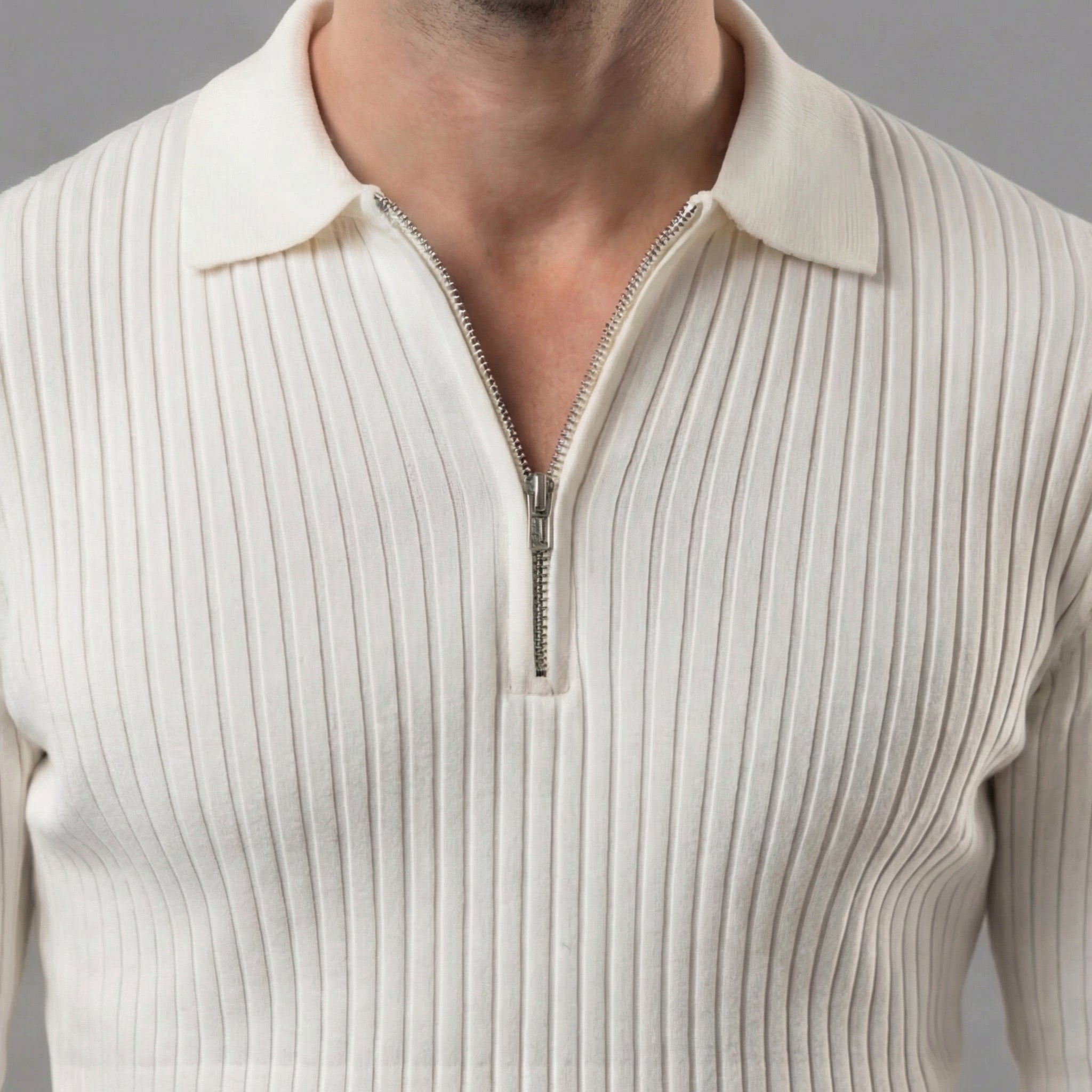 Herren Polopullover mit Reißverschluss und langen Ärmeln
