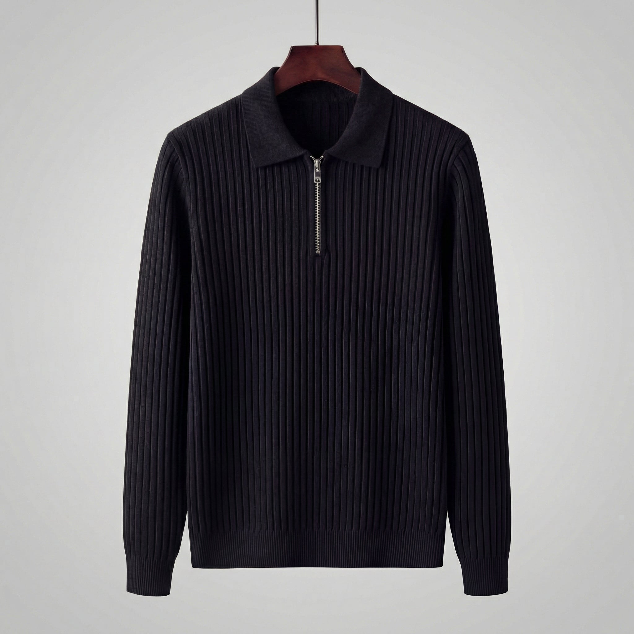 Herren Polopullover mit Reißverschluss und langen Ärmeln
