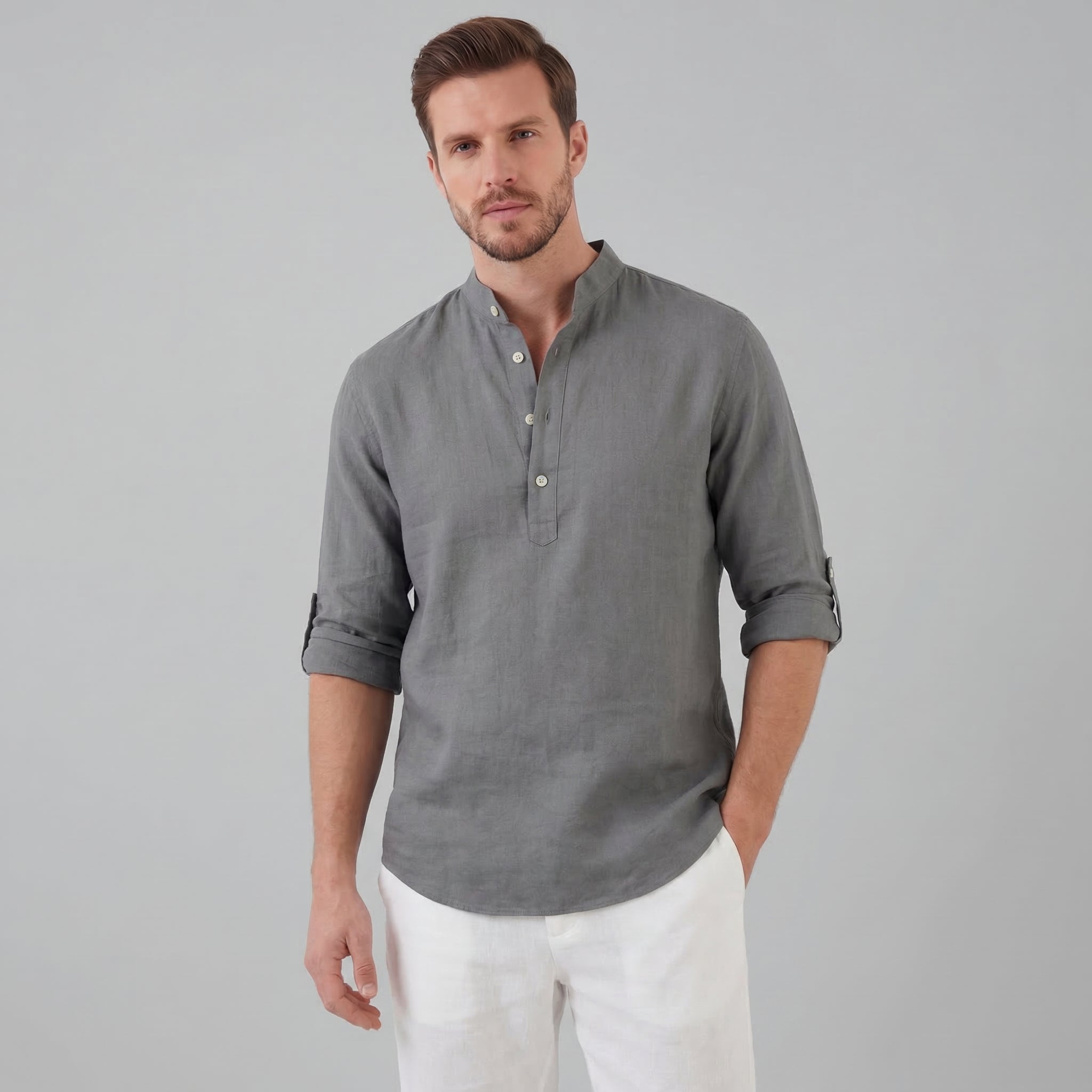 Camicia a collo Henley a vestibilità ampia da uomo