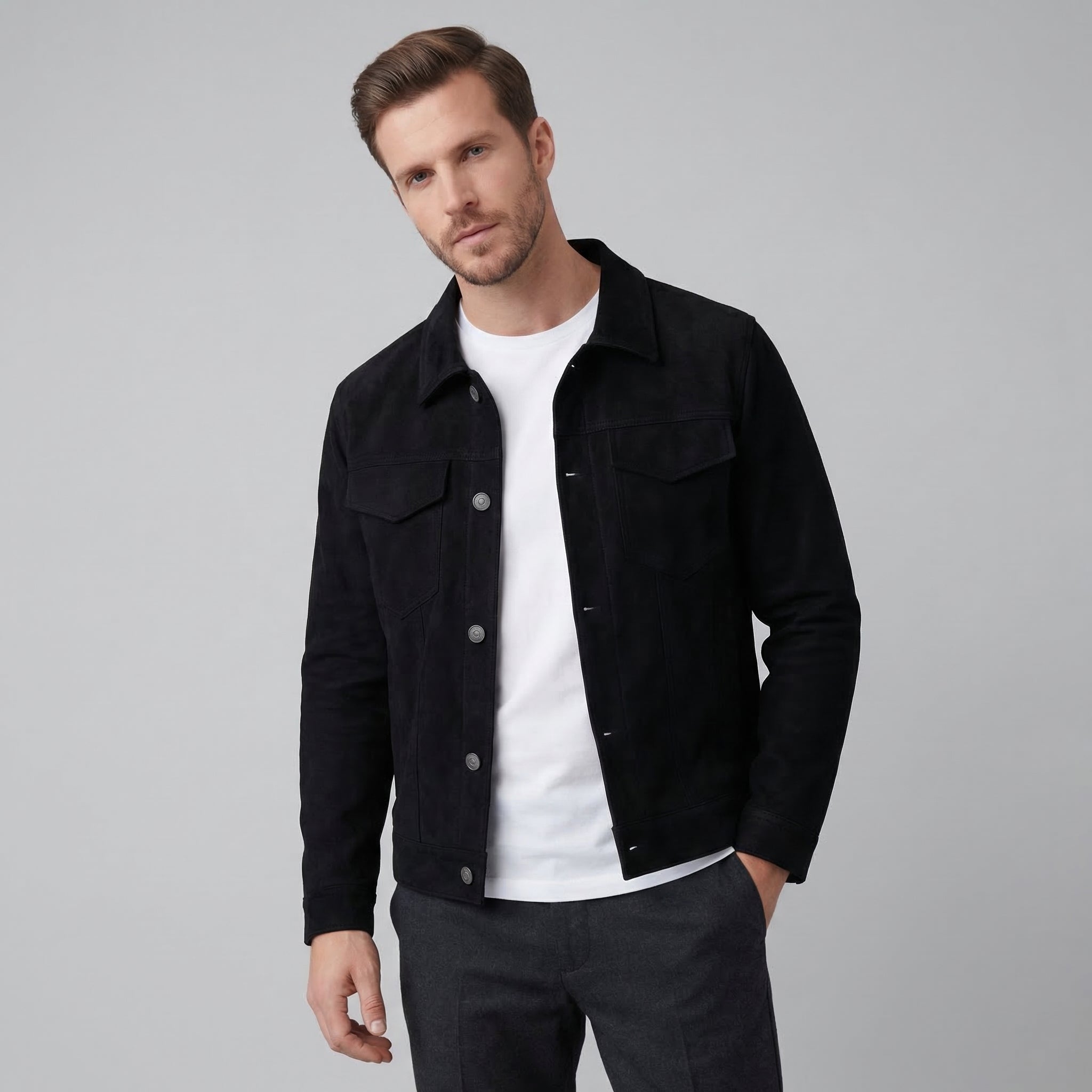 Herren Minimalistische Jacke mit Knopfverschluss