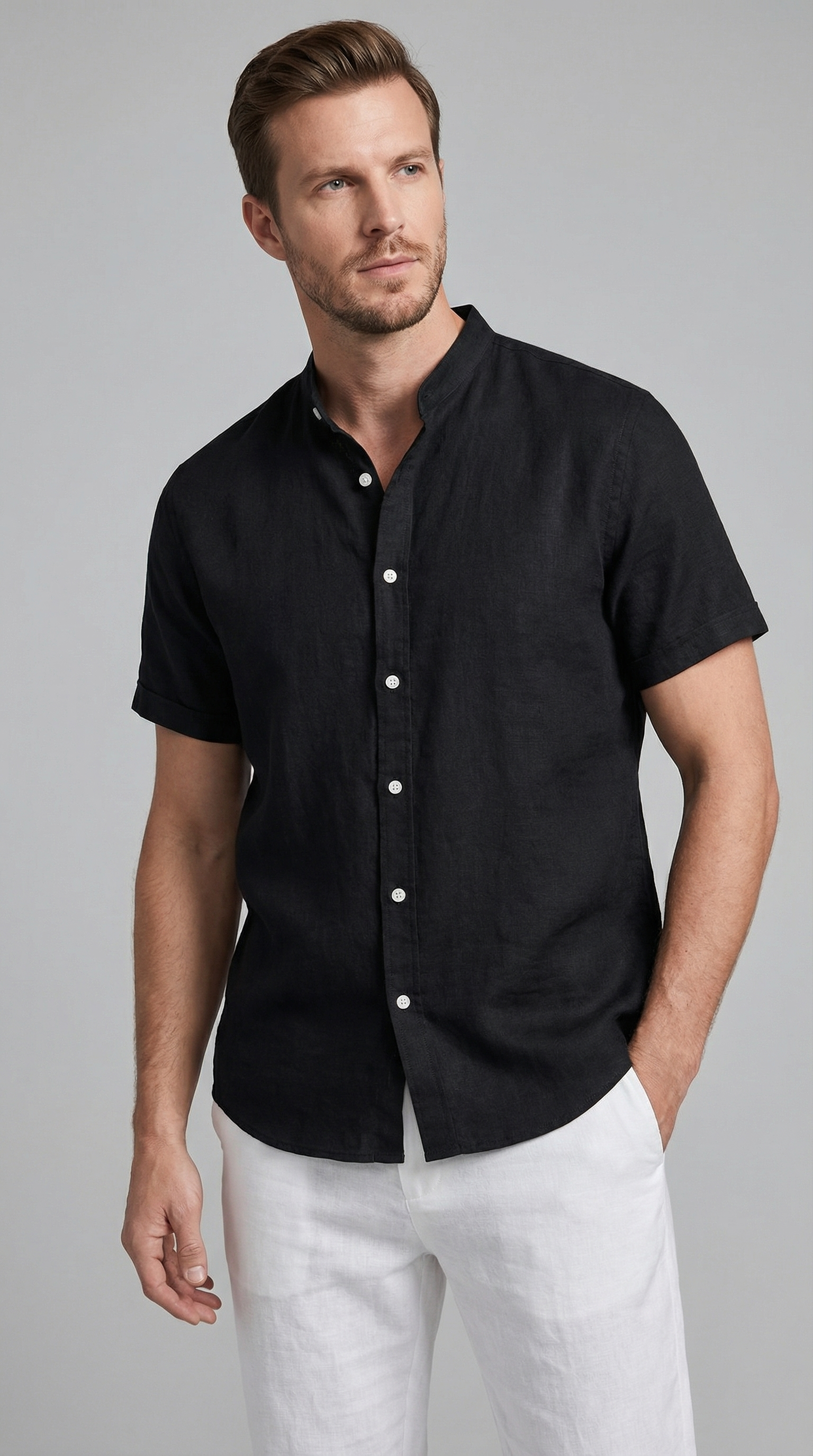 Conjunto de camisa polo y pantalón de lino para hombre