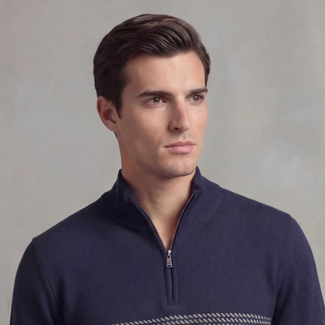 Men's Quarter Zip Sweater with Stripe Detail