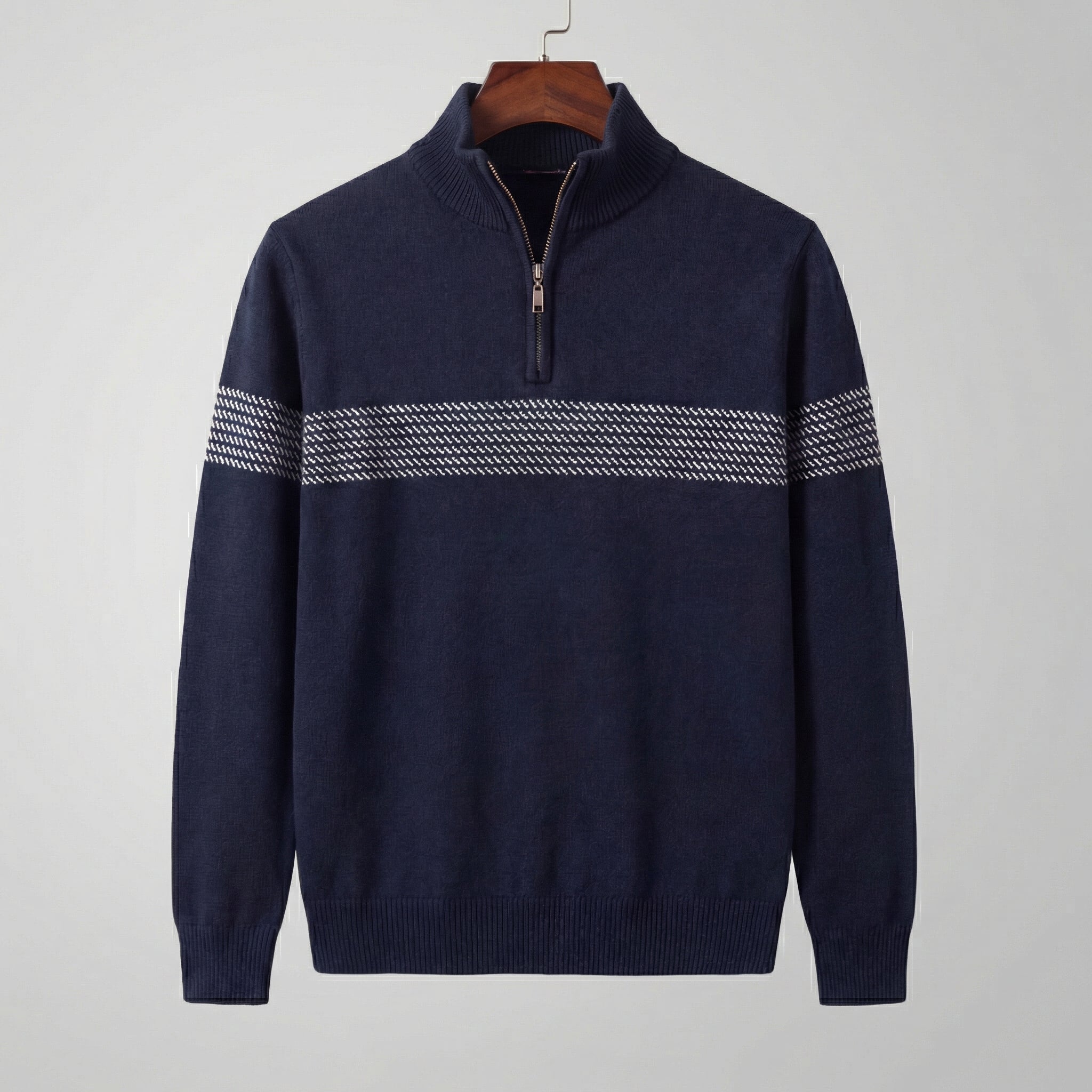 Men's Quarter Zip Sweater with Stripe Detail