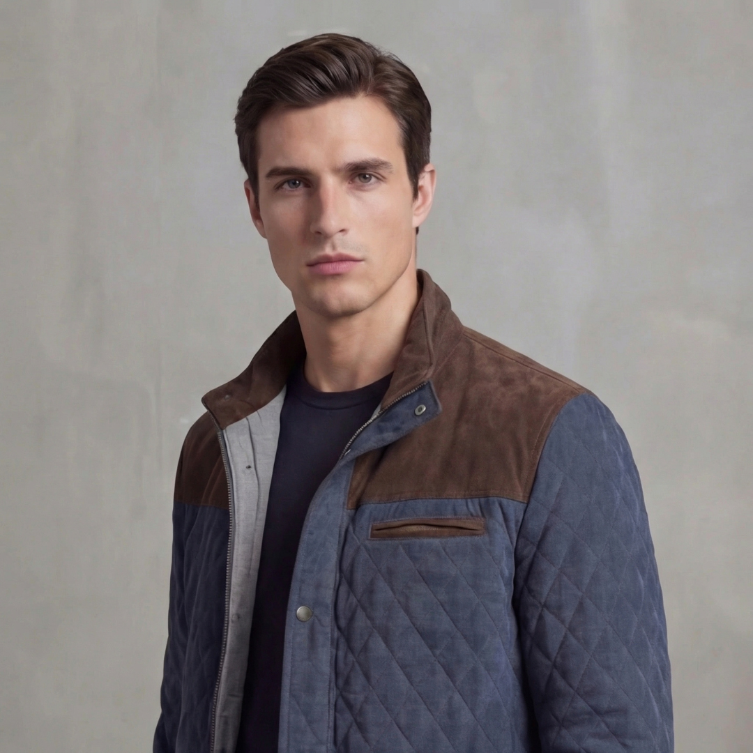 Giacca primaverile trapuntata da uomo con collo alto