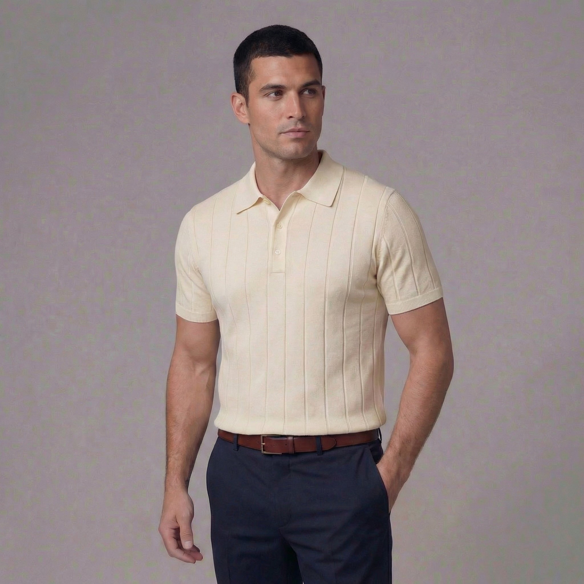 Polo de punto acanalado para hombre