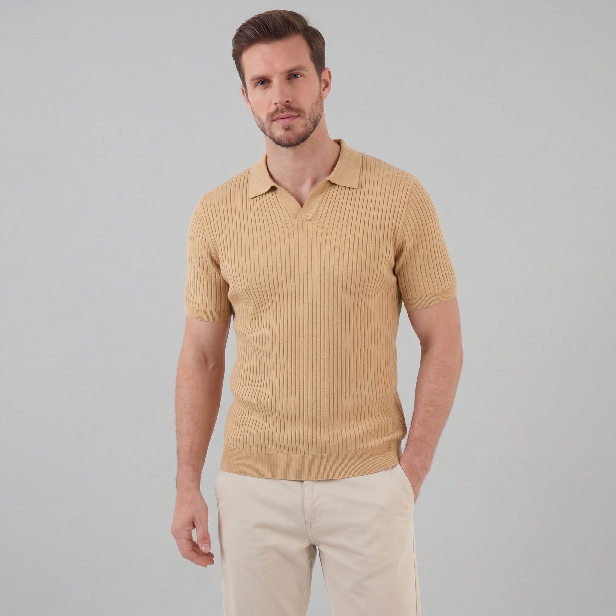 Men’s Ribbed Knit Short Sleeve Polo Shirt