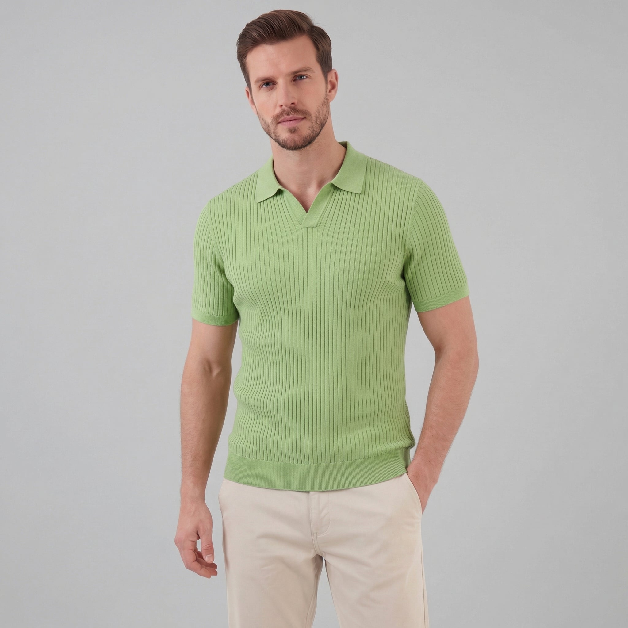 Men’s Ribbed Knit Short Sleeve Polo Shirt