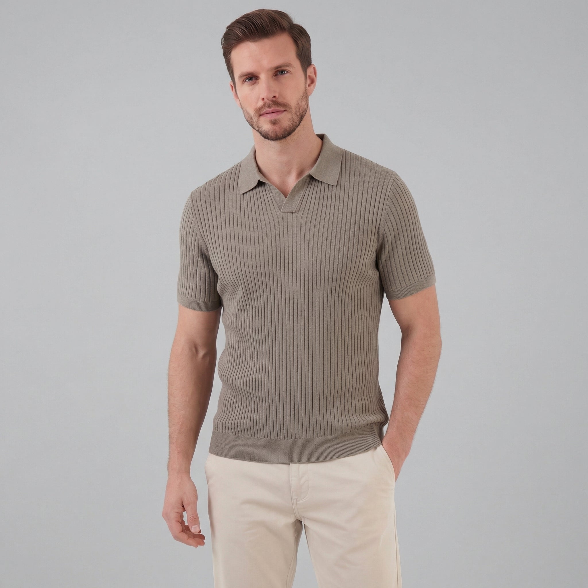 Polo de manga corta de punto acanalado para hombre