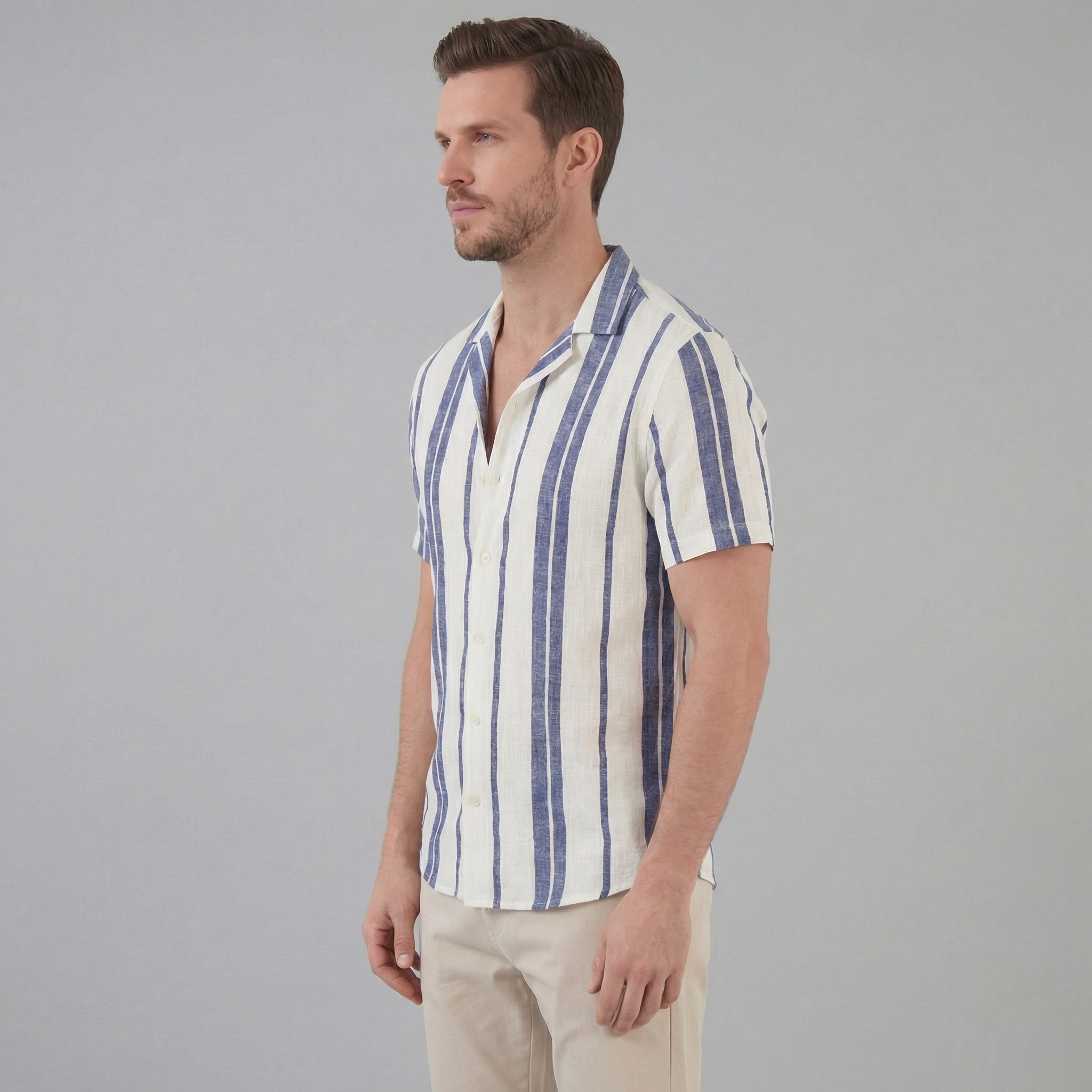 Camisa de Manga Corta con Botones para Hombre