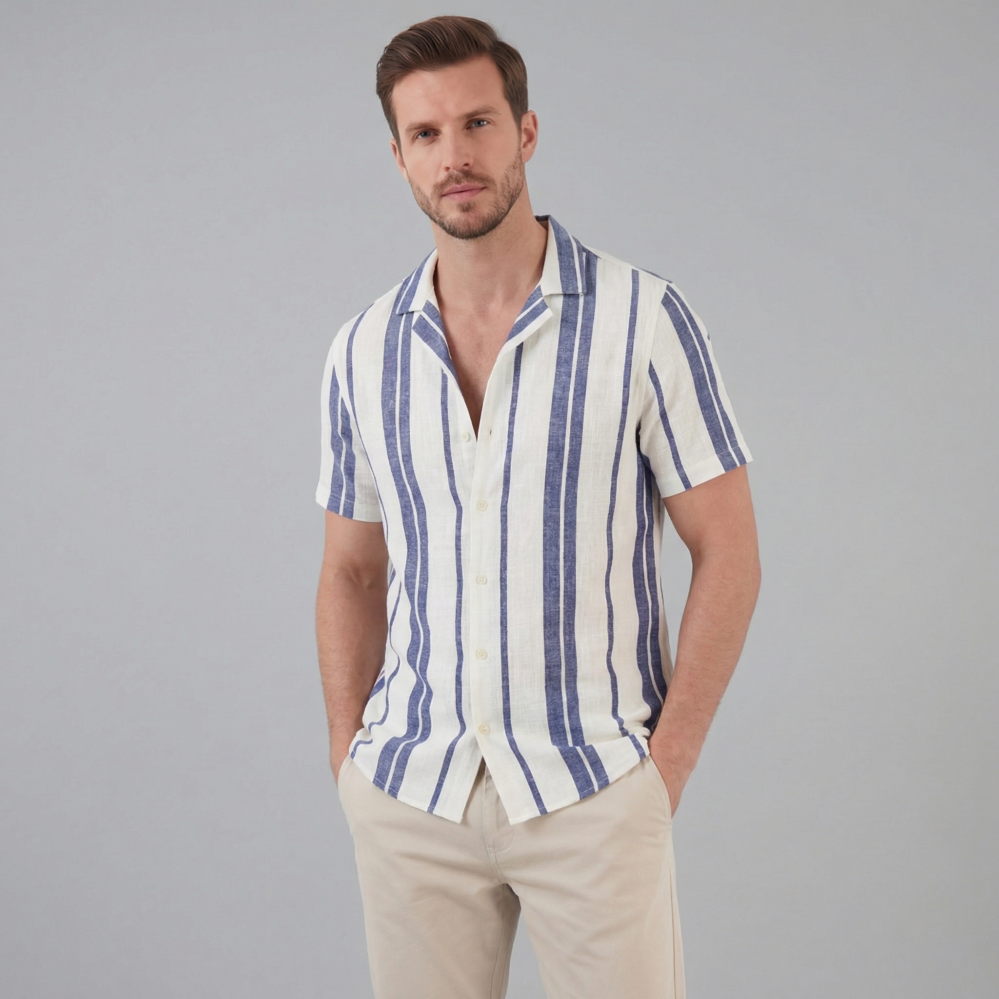 Camisa de Manga Corta con Botones para Hombre