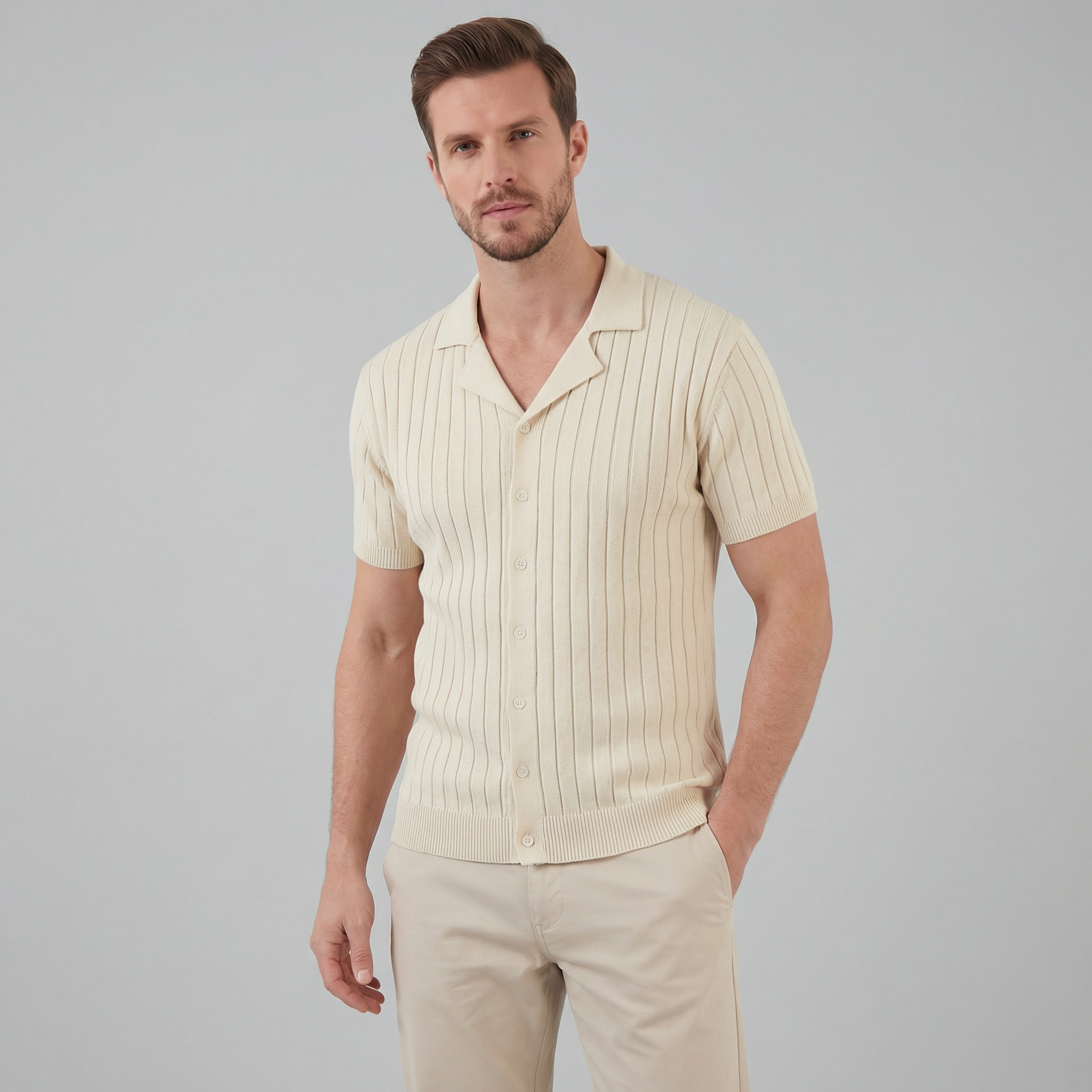 Herren Kurzarm Strickhemd