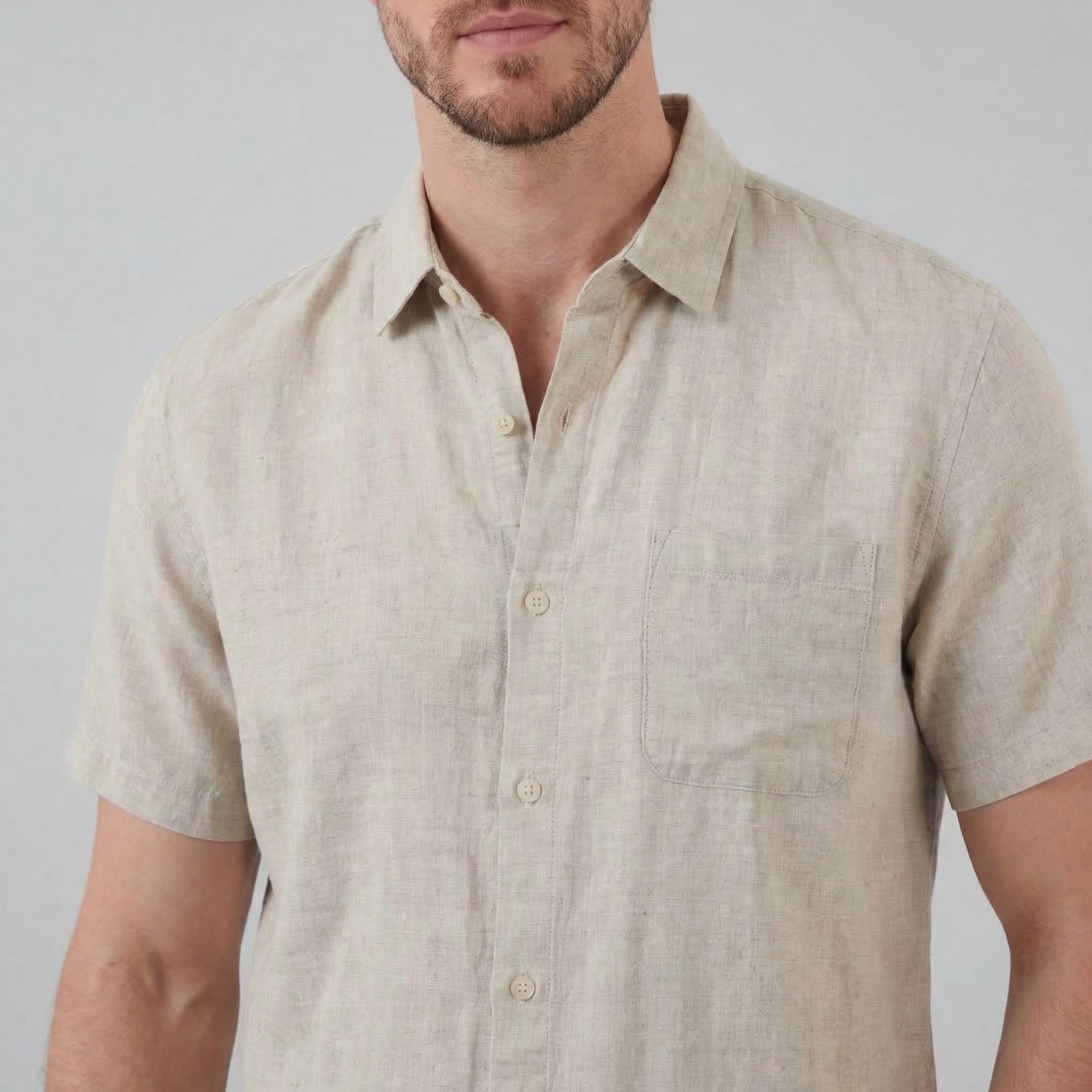 Camisa de lino de manga corta para hombre