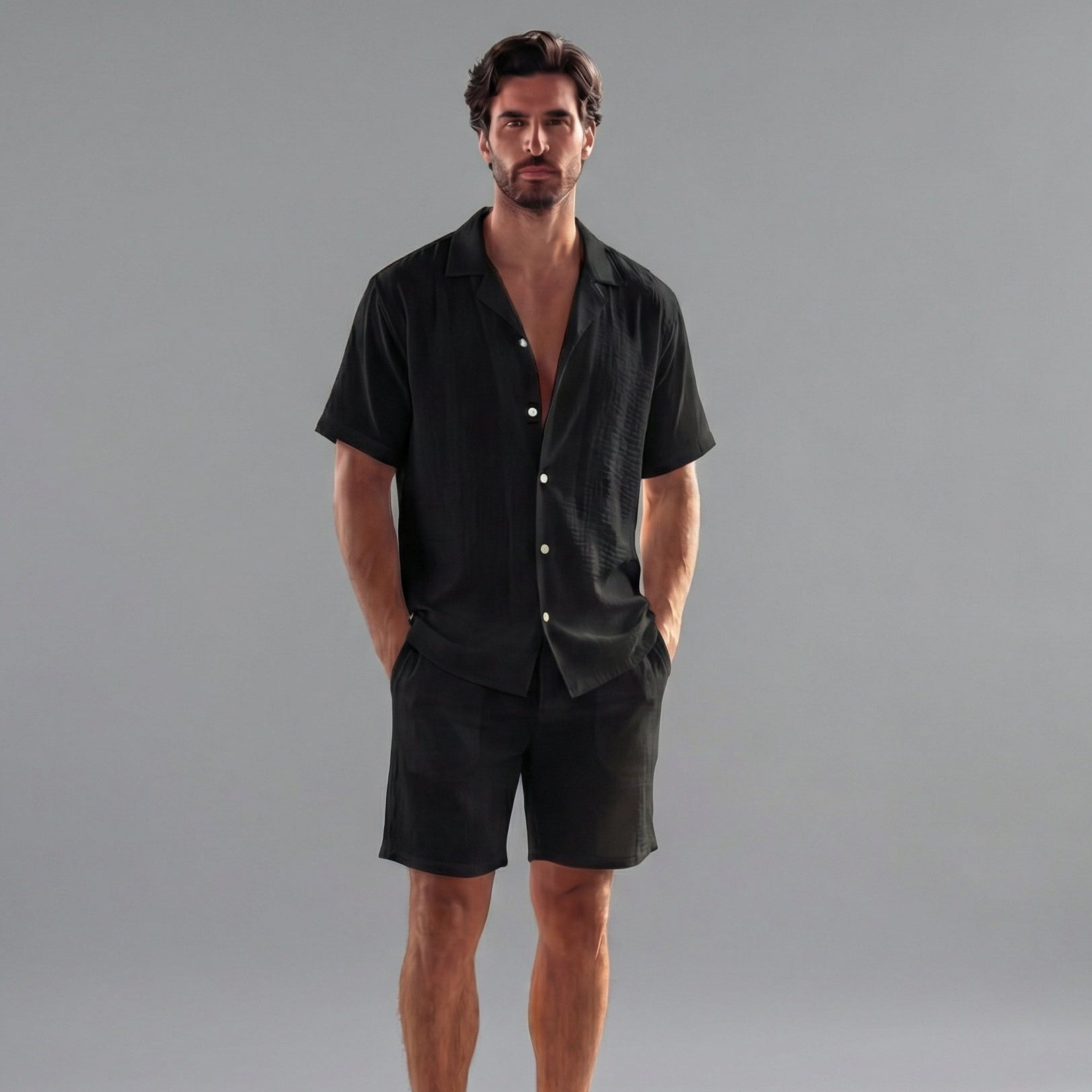 Conjunto de verano de lino de manga corta para hombre