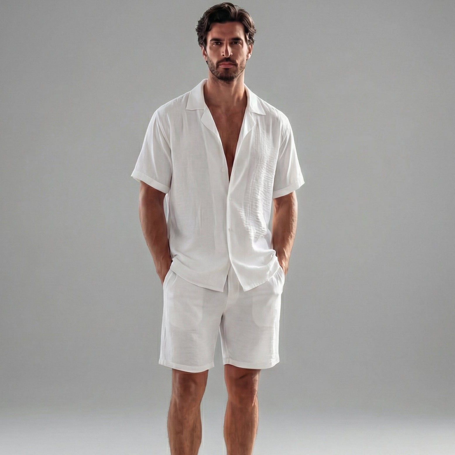 Conjunto de verano de lino de manga corta para hombre