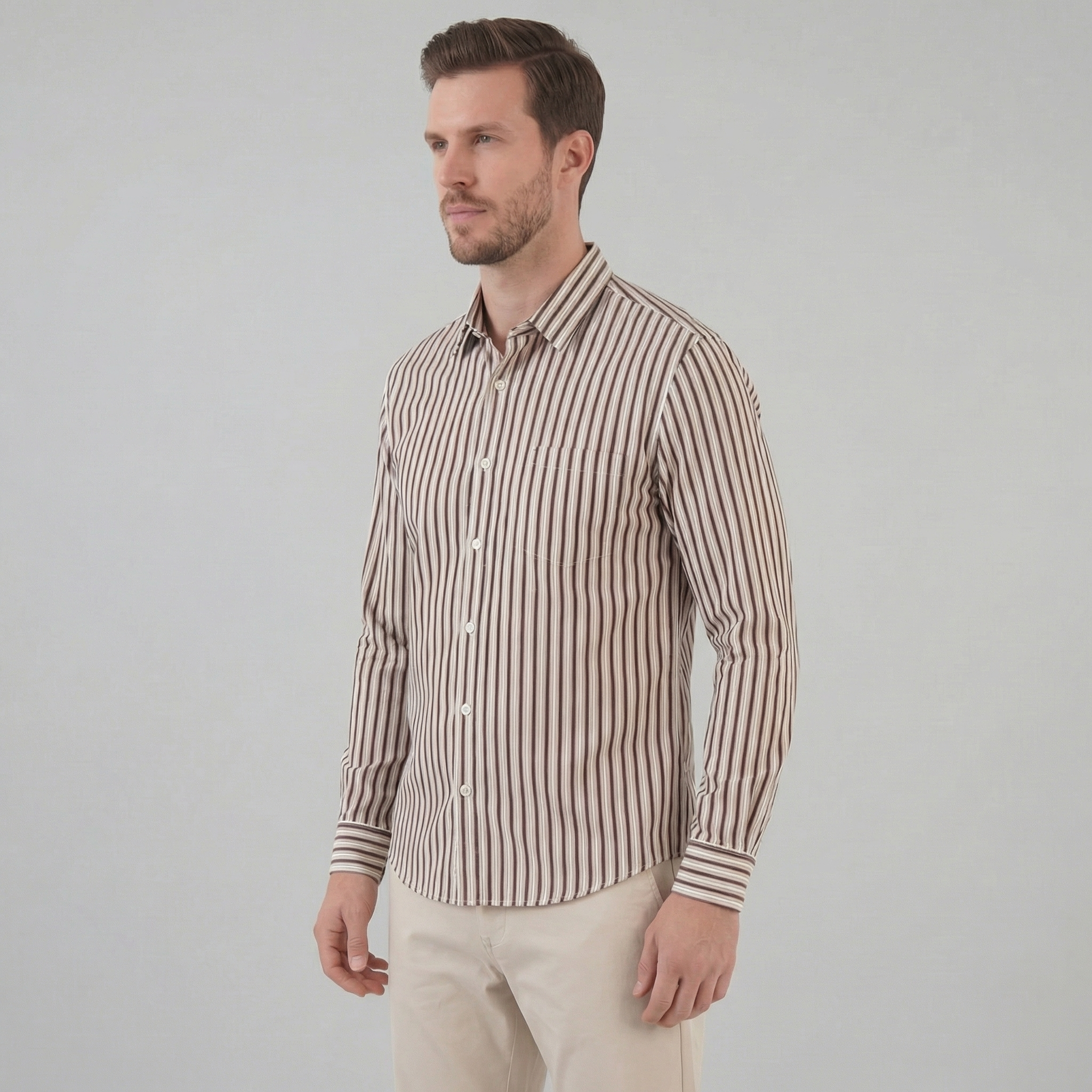 Camisa de Rayas de Corte Entallado para Hombre