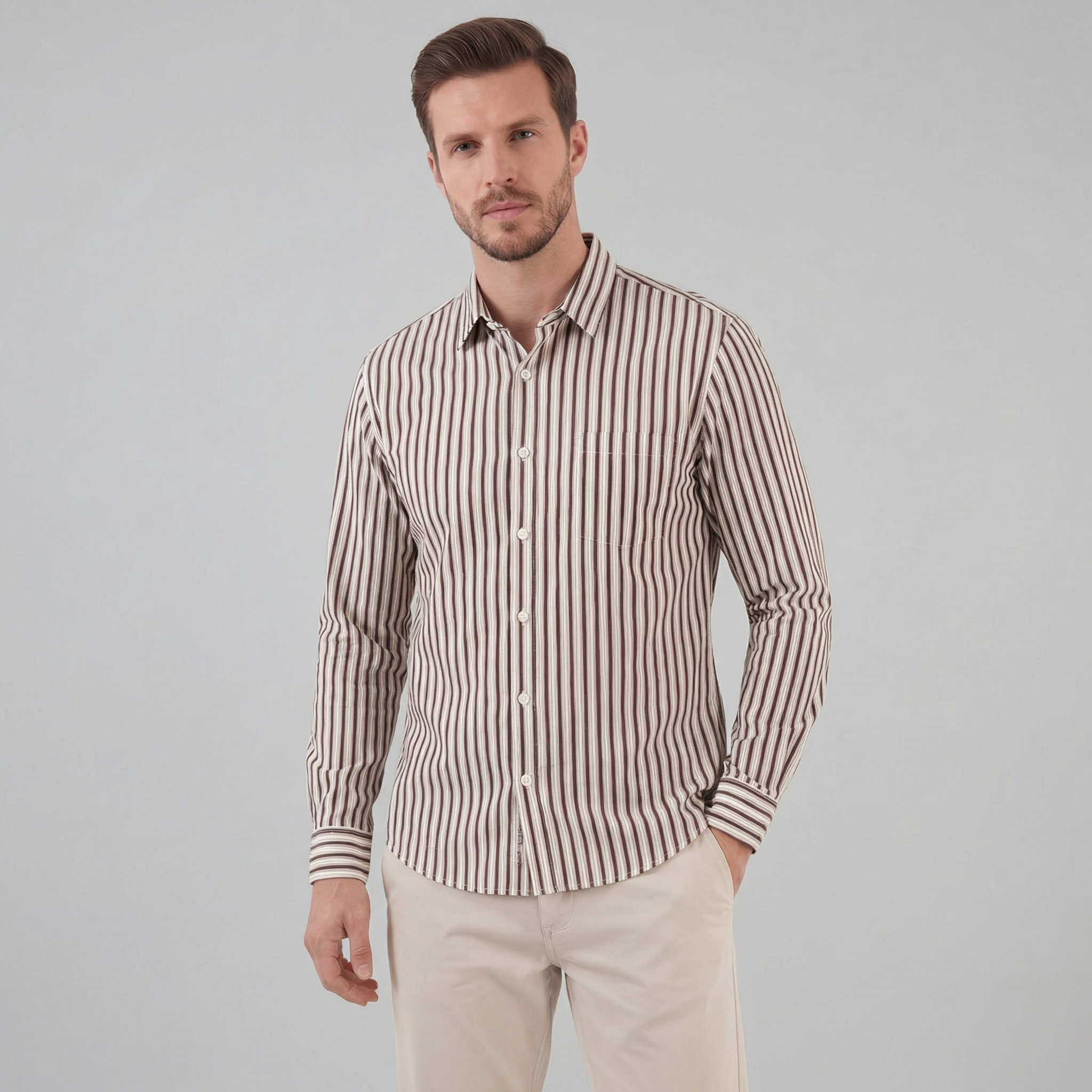 Camisa de Rayas de Corte Entallado para Hombre