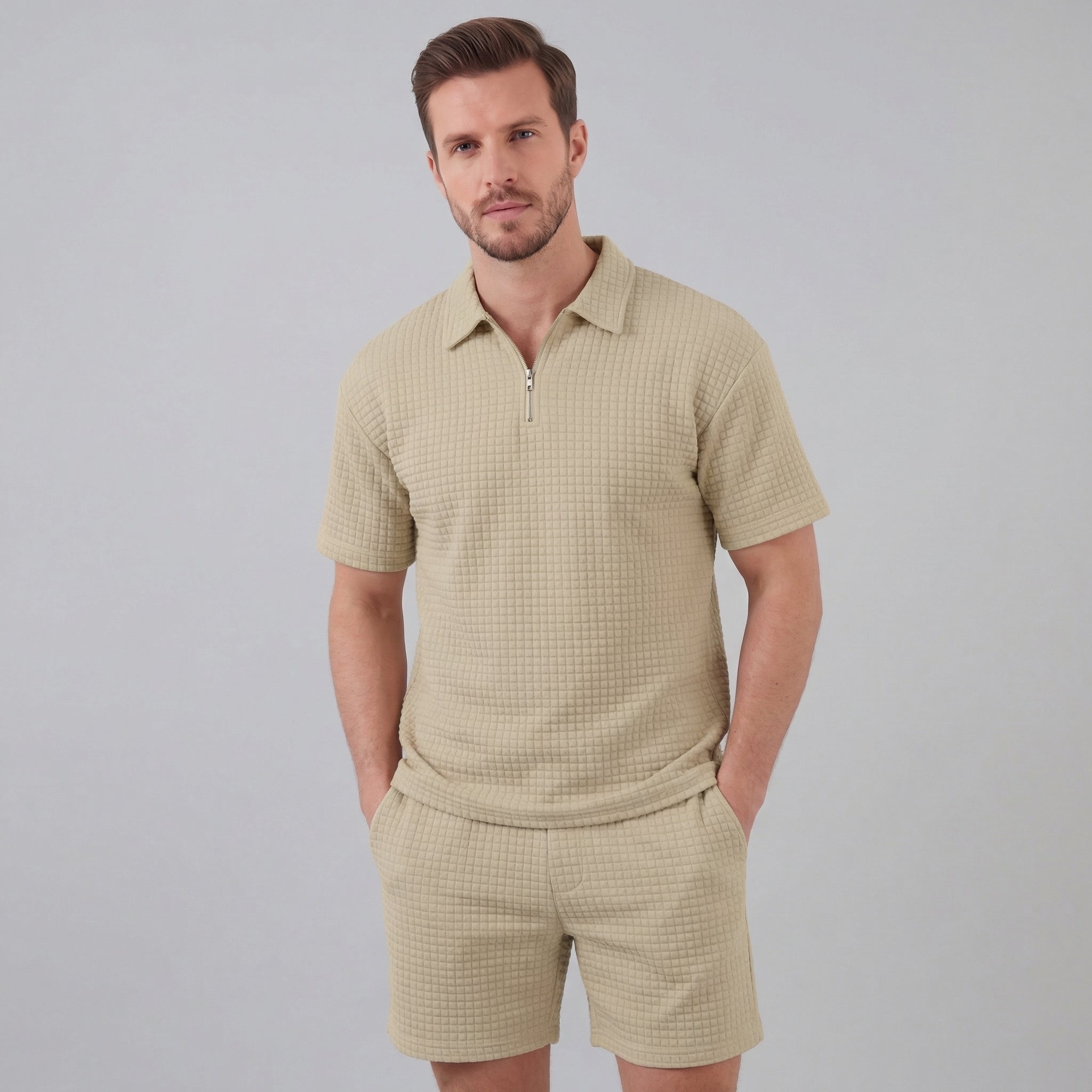 Completo estivo corto in maglia waffle da uomo