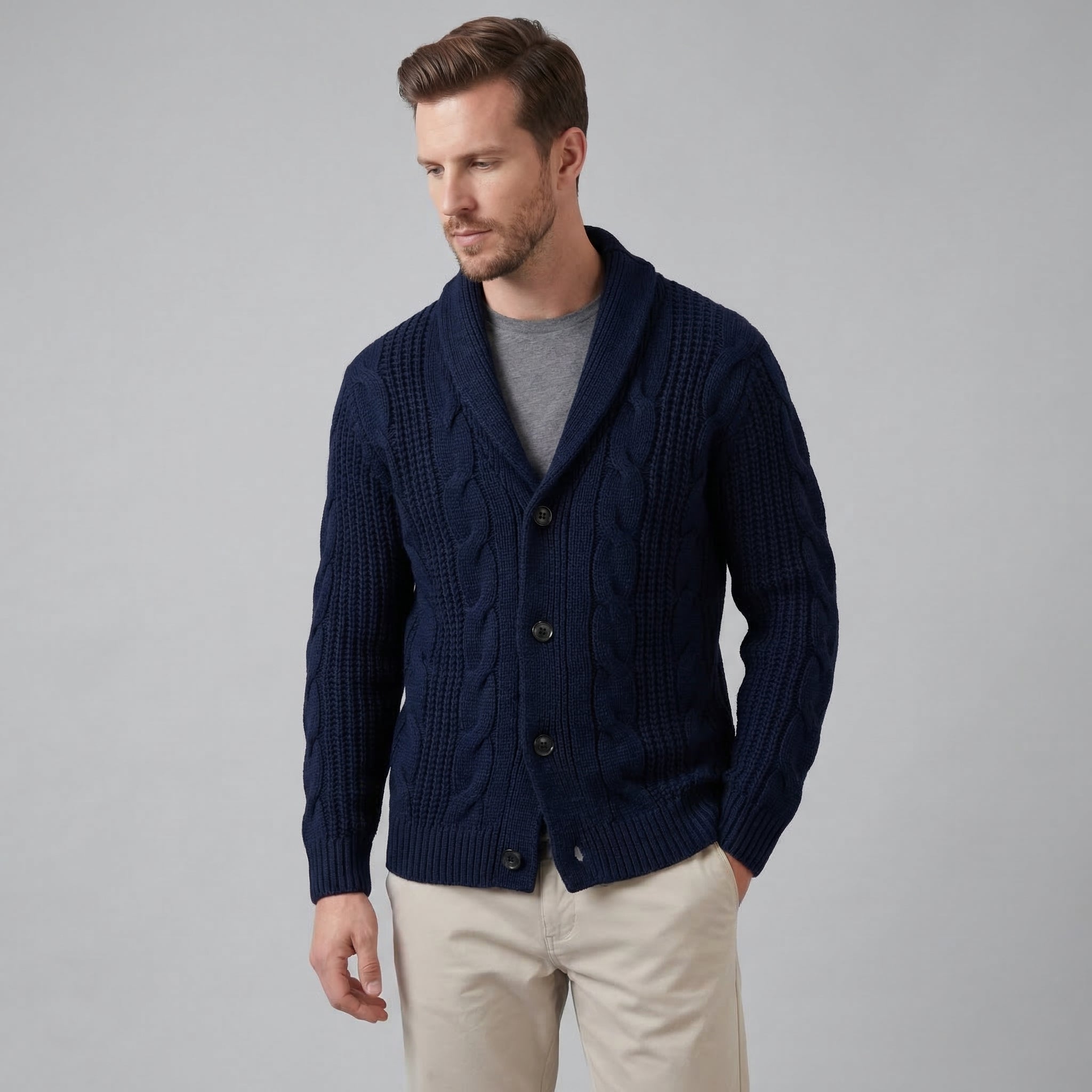 Cardigan lavorato a maglia in lana da uomo