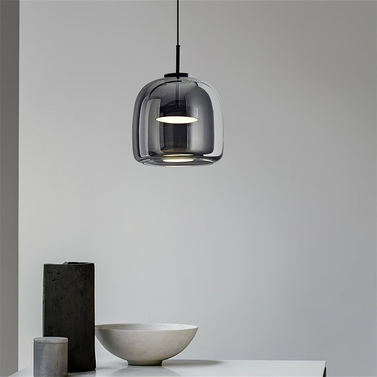 Moderne LED-Hängeleuchte mit Rauchglas-Kuppel, 1-flammig