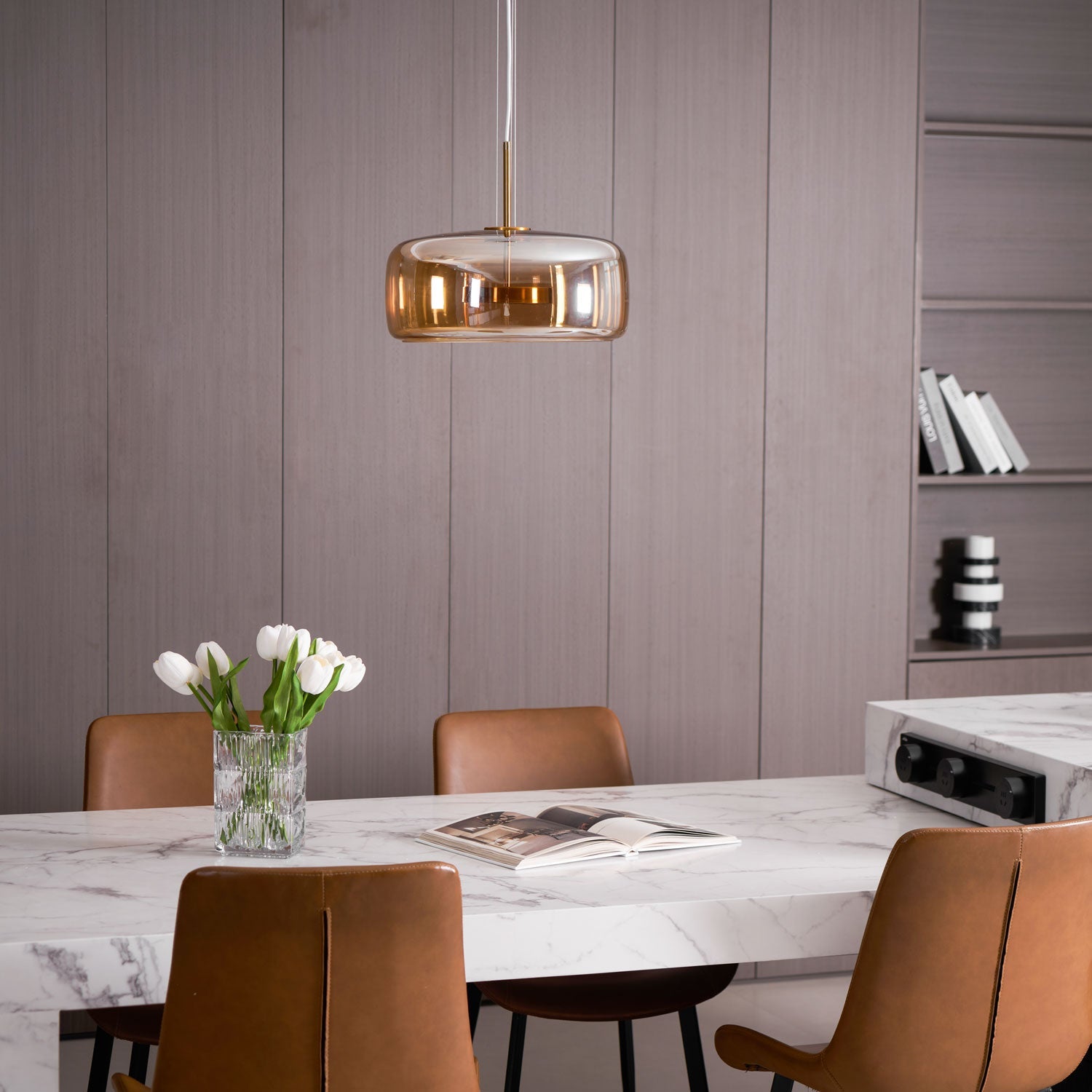 Moderne LED-Hängeleuchte mit Rauchglas-Kuppel, 1-flammig