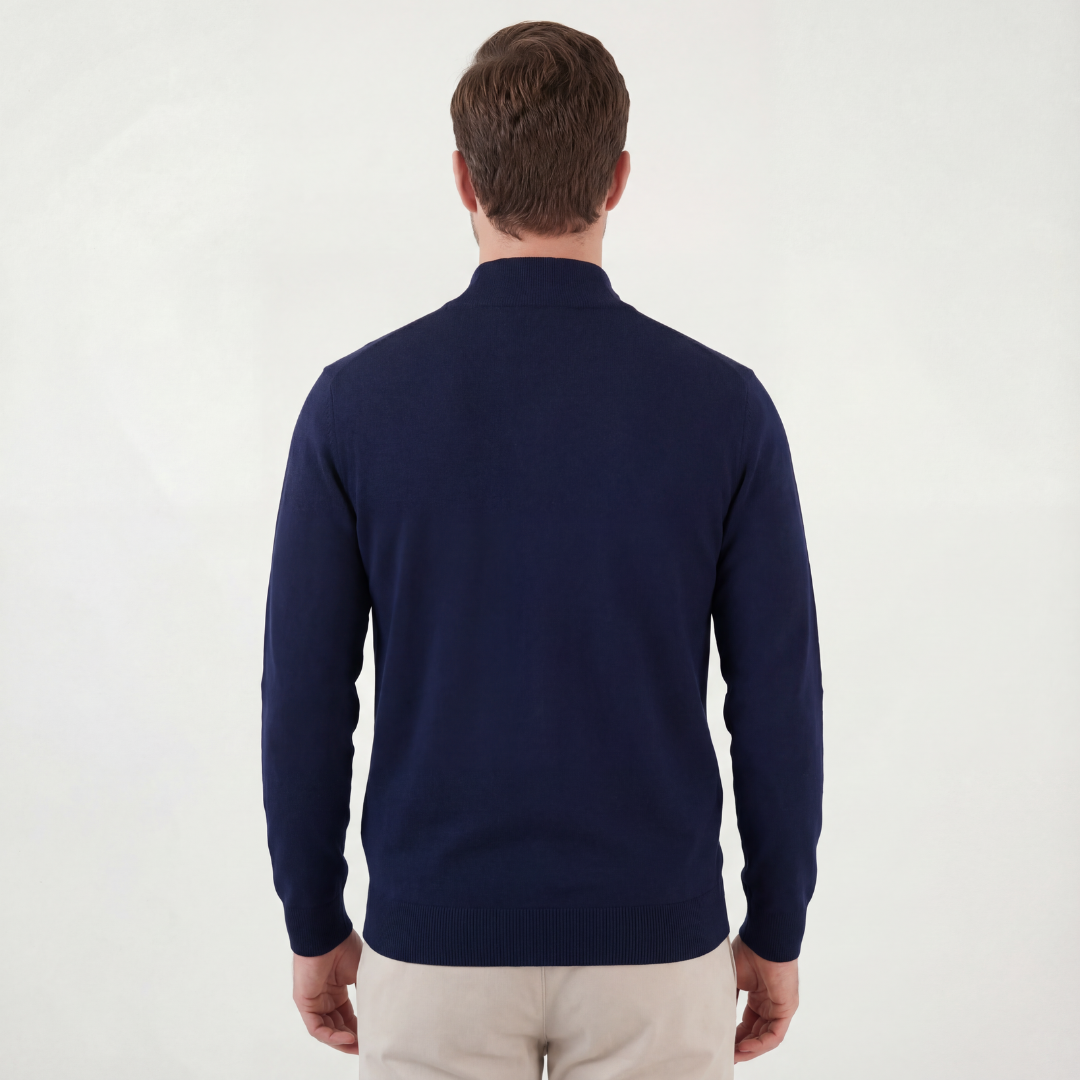 Marineblauer Pullover mit halbem Reißverschluss