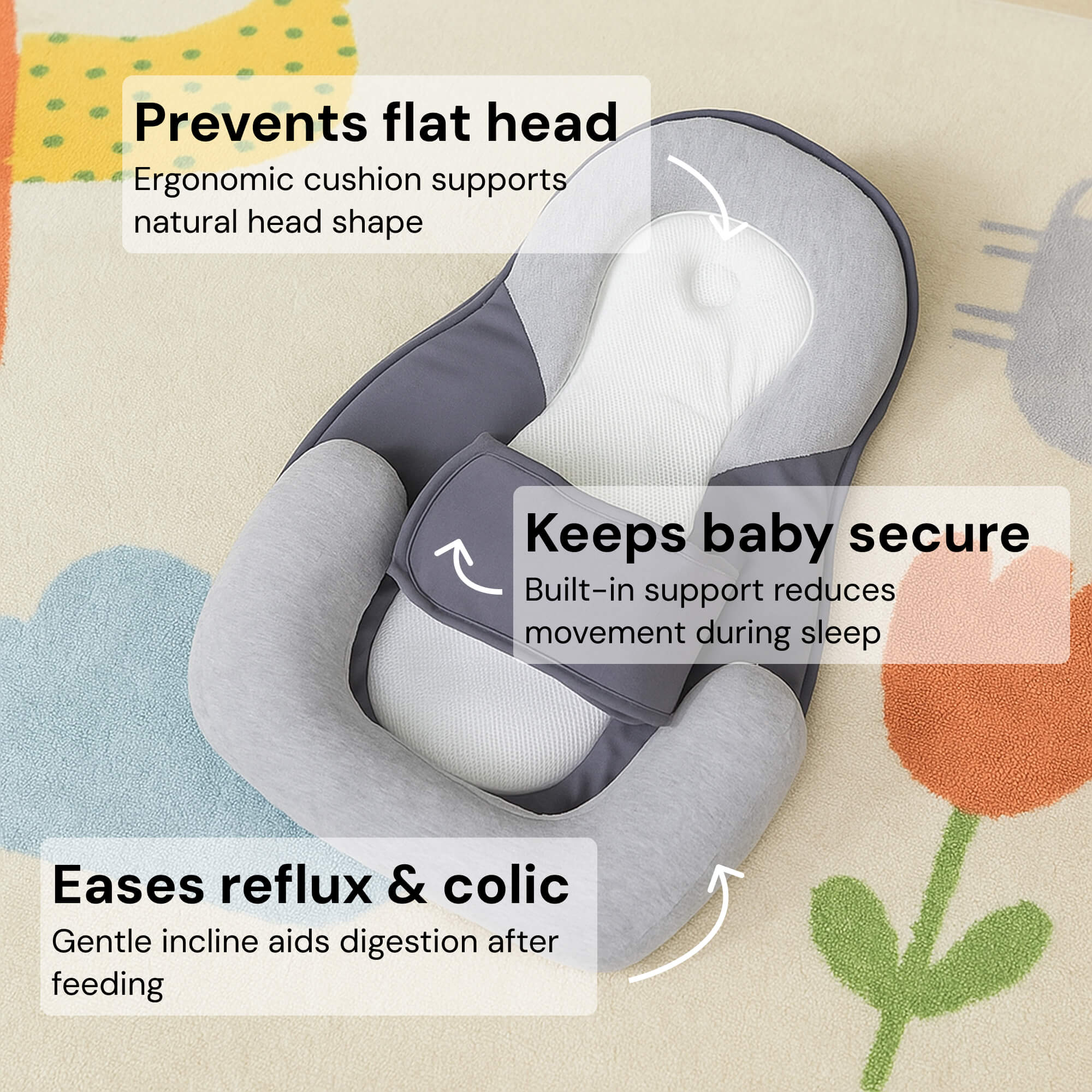 Neugeborenen-Refluxkissenbett – Schlafnest mit 15° Keil | Tragbares Anti-Reflux-Kissen & Baby-Schlafnest zur Kolik-Linderung