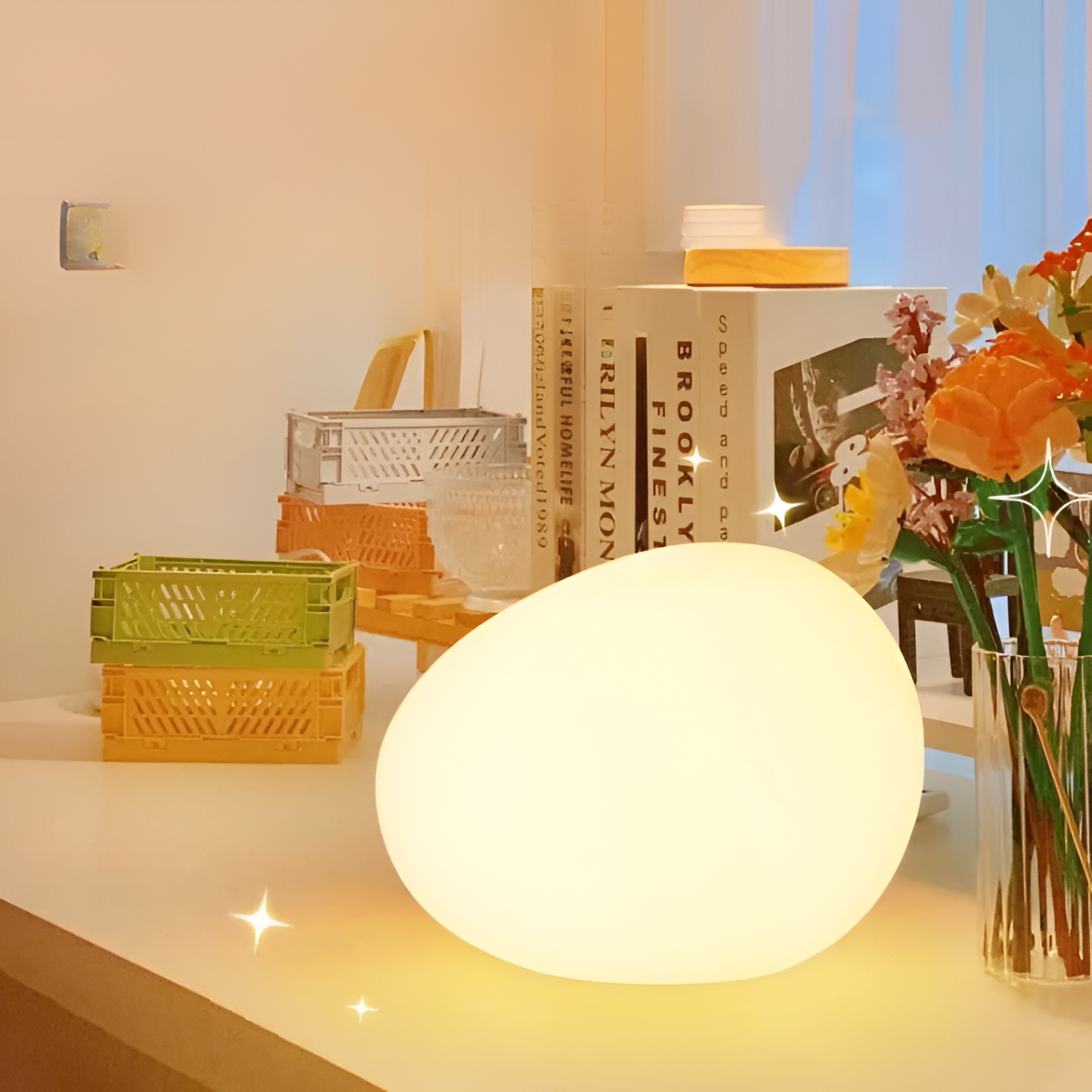Lámpara de mesa nórdica LED con forma de piedra de 1 luz