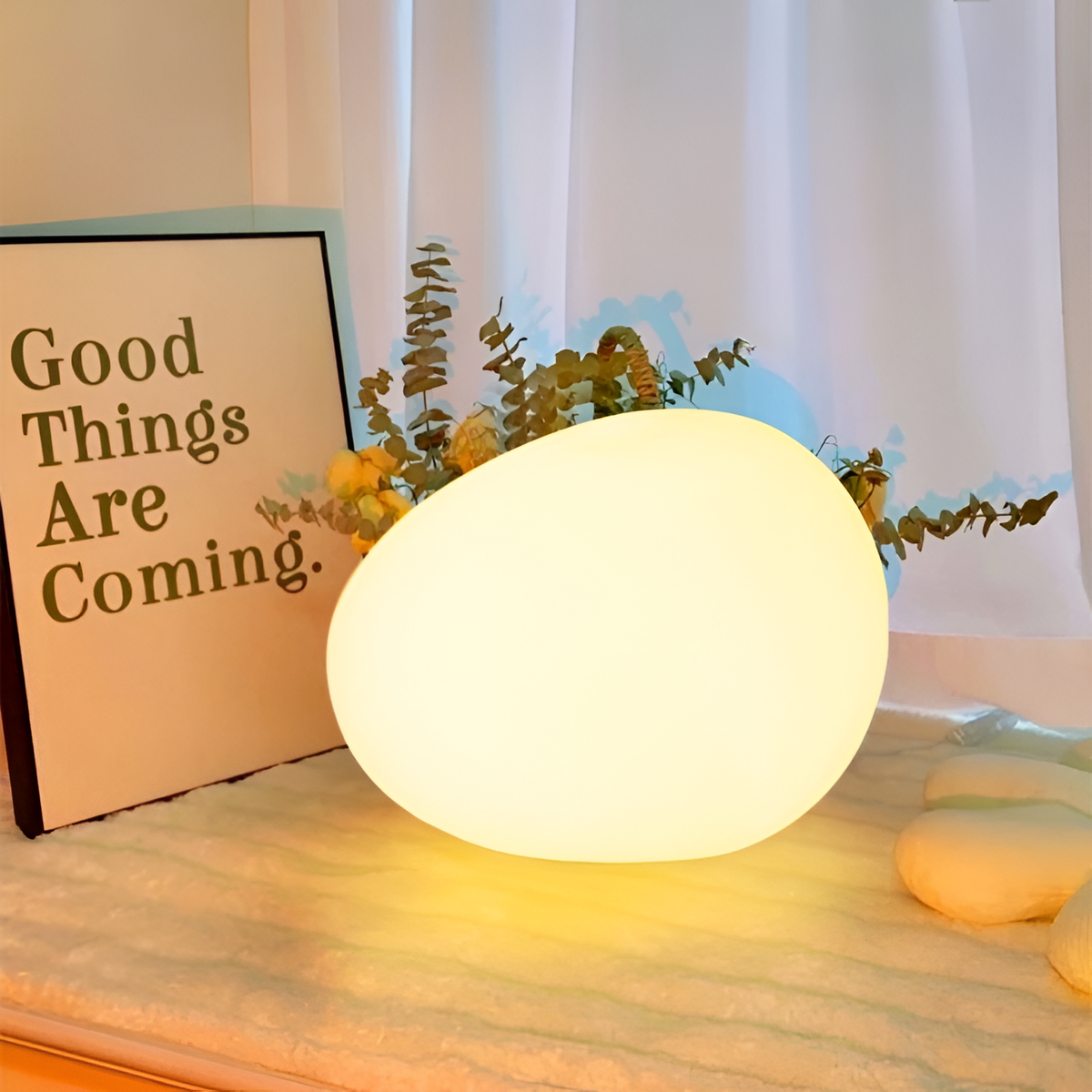 Lámpara de mesa nórdica LED con forma de piedra de 1 luz