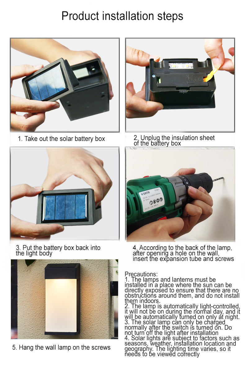 Aplique de pared solar LED moderno cuadrado con vidrio esmerilado