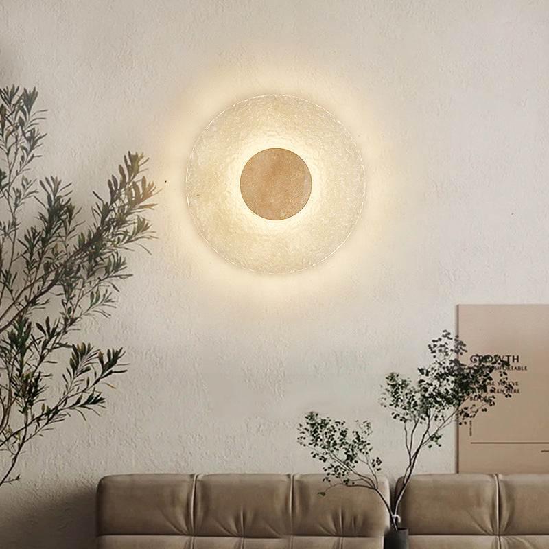 Moderne Travertin Acryl runde LED-Wandleuchte 1-flammig