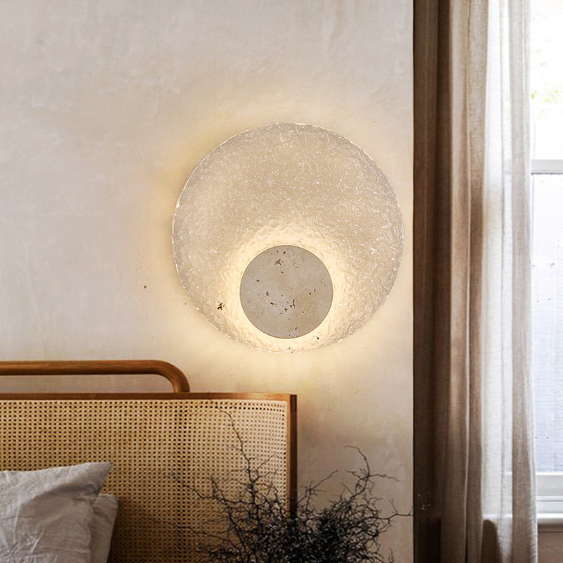 Moderne Travertin Acryl runde LED-Wandleuchte 1-flammig