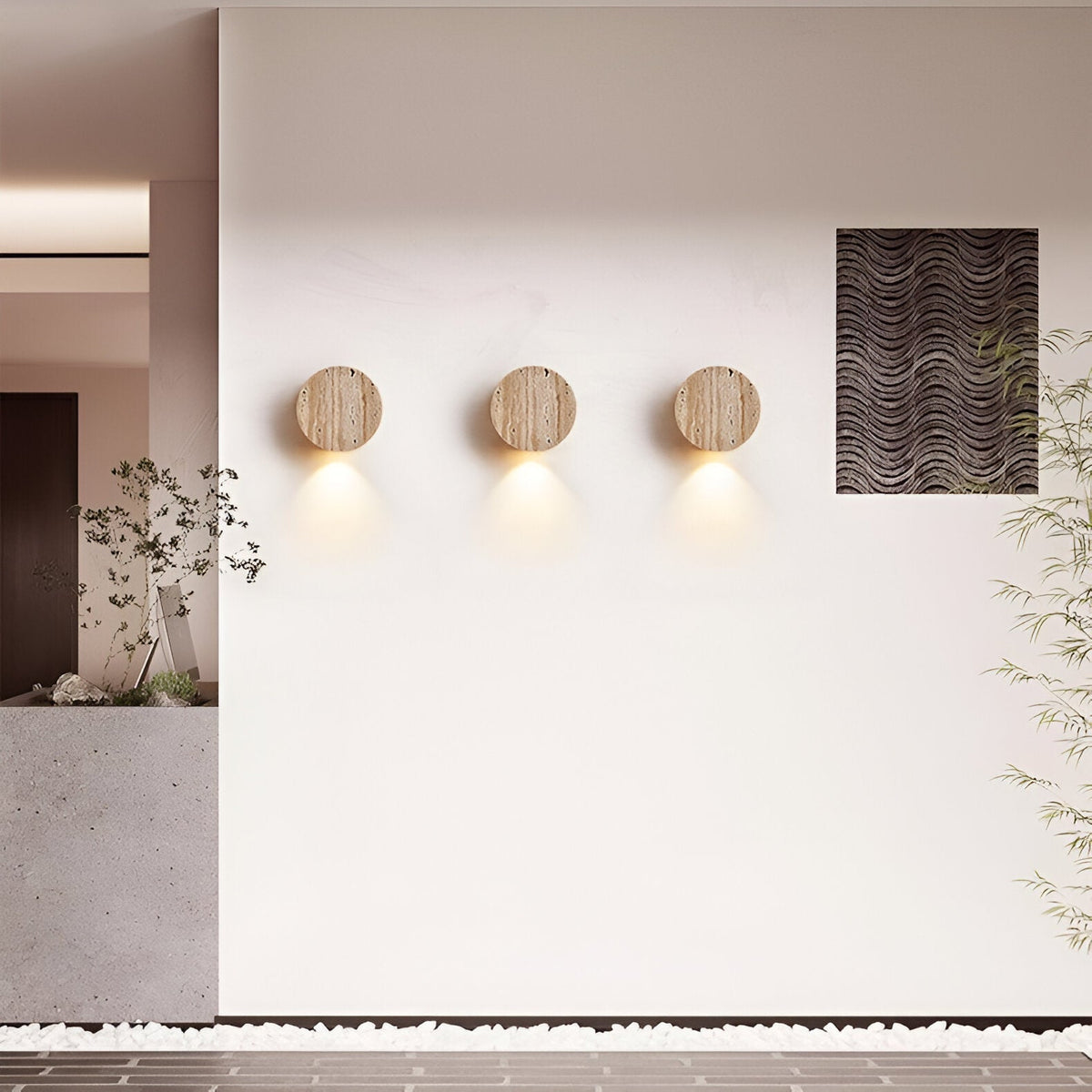 Aplique de pared LED de piedra travertino Wabi-Sabi japonesa de 1 luz