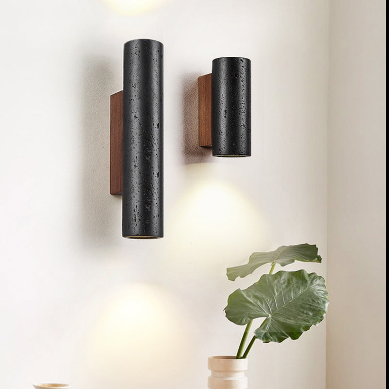 Moderne Minimalistische Zwarte Travertijn Buis Wandlamp LED 1-Licht