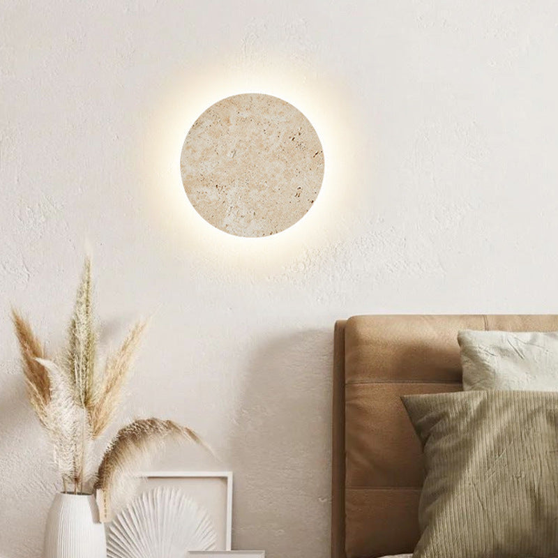 Minimalistische Travertin runde LED-Wandleuchte 1-flammig