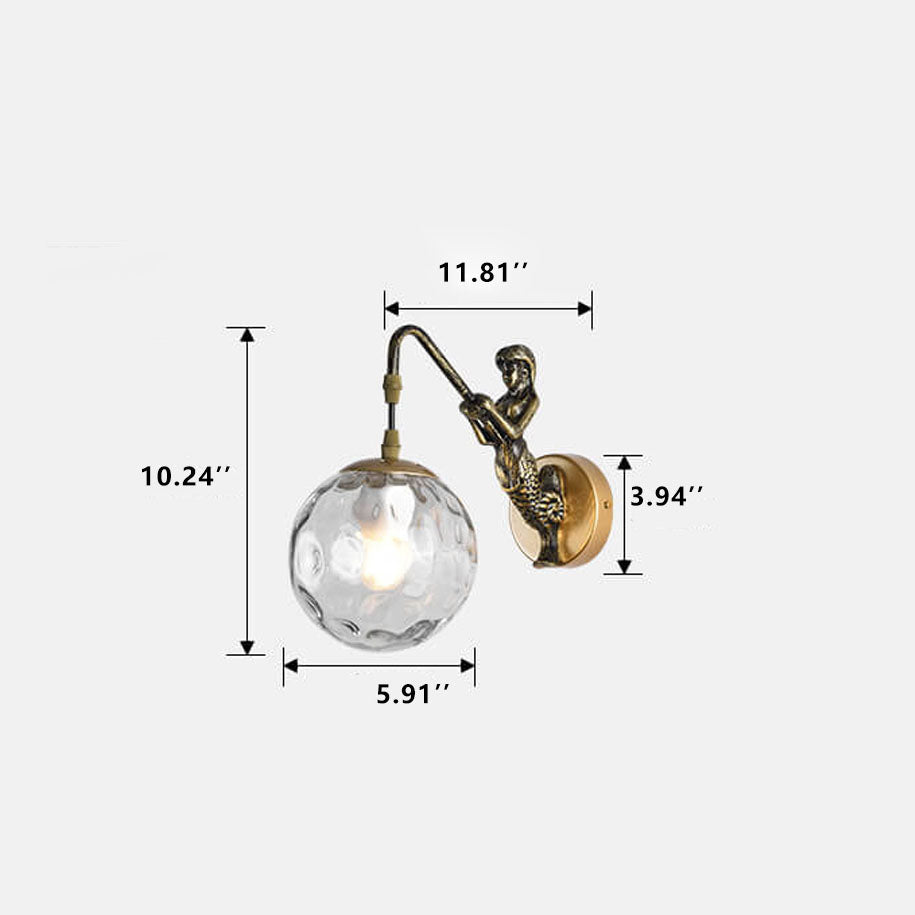 Aplique de pared vintage con globo de vidrio de sirena de 1 luz