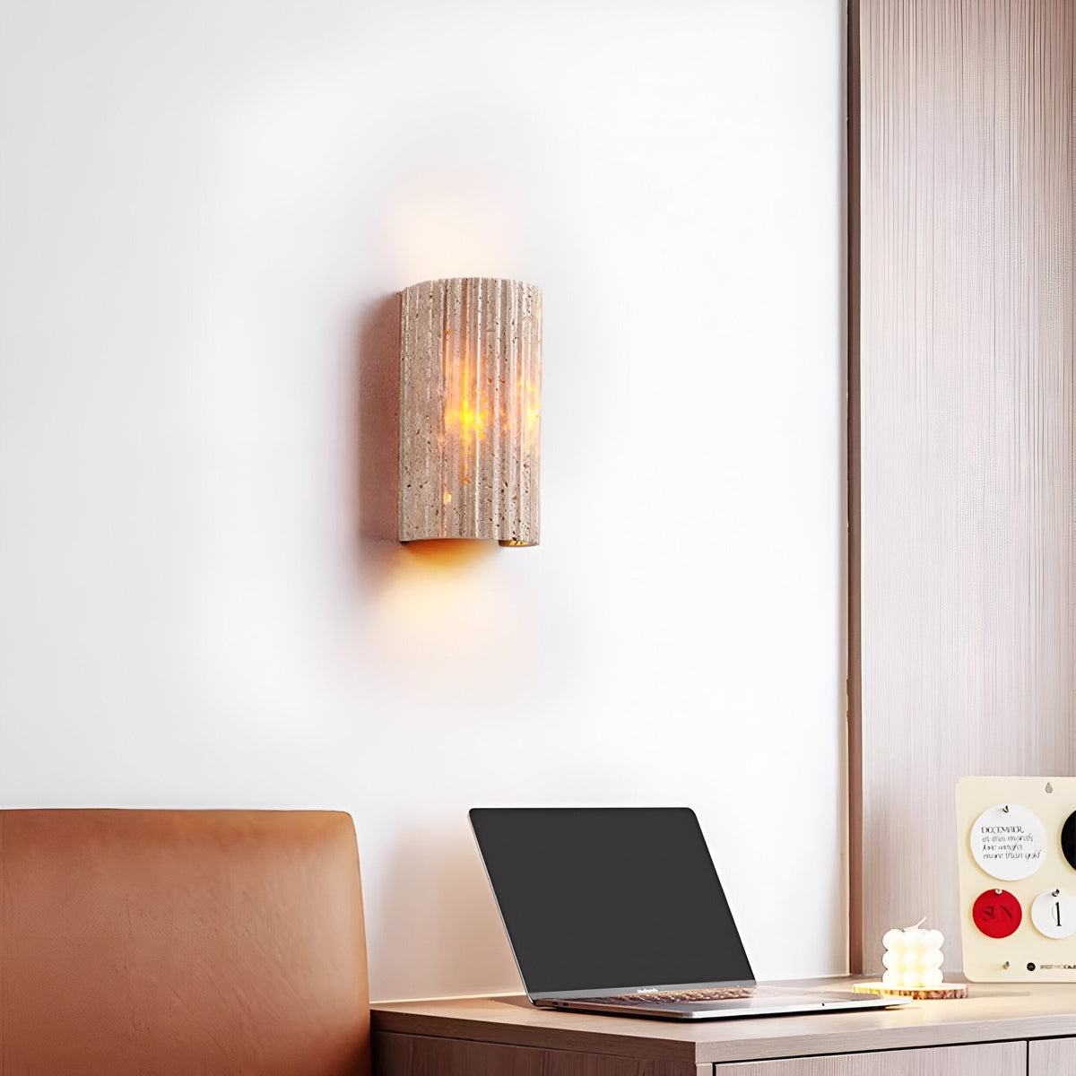 Luz de pared exterior cilíndrica moderna de piedra travertino LED de 1 luz