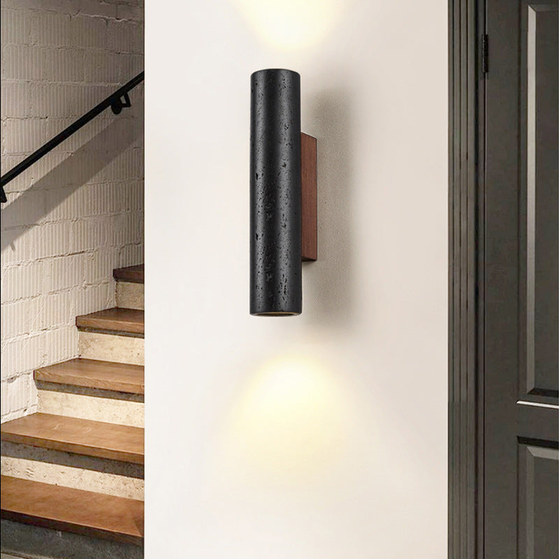 Applique da parete moderno minimalista in tubo di travertino nero LED 1 luce
